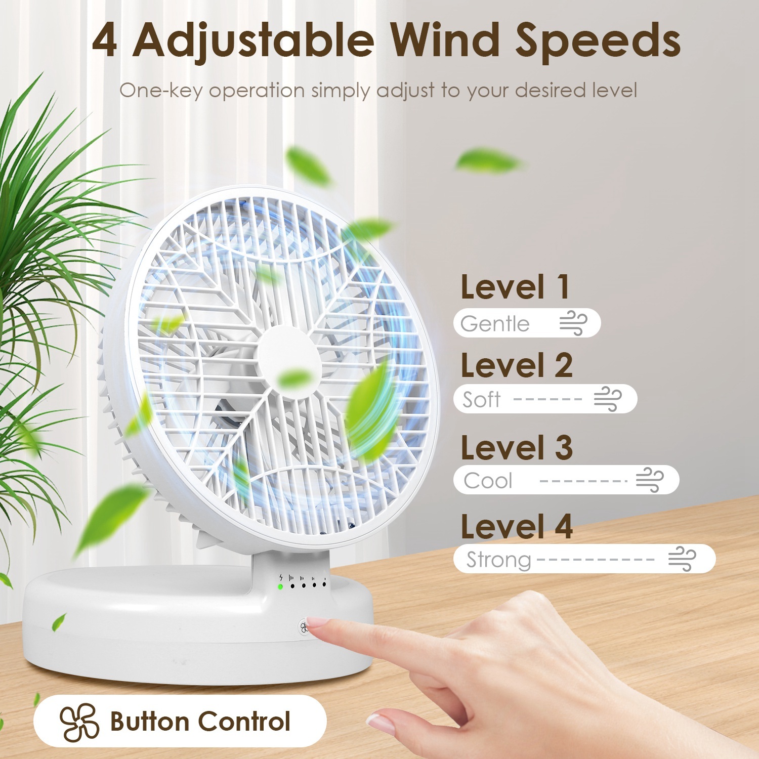 Quiet Table Fan 90 Degree Foldable Desk Fan With 4 Wind Speeds Type-C Rechargeable Wall-Mounted Fan Portable Desktop Fan For Home Bedroom Kitchen Office Outdoor Travel - Image 3