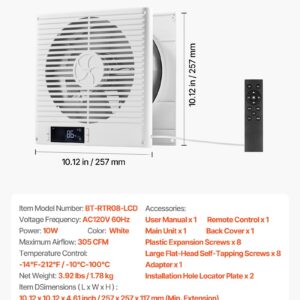 7.5-Inch Room To Room Fan, 2-in-1 305 CFM Through Wall Fan With Remote Control & Two-Way Airflow, 10-Speed Ventilation Quiet Vent For Kitchen, Living & Laundry Room Workshop