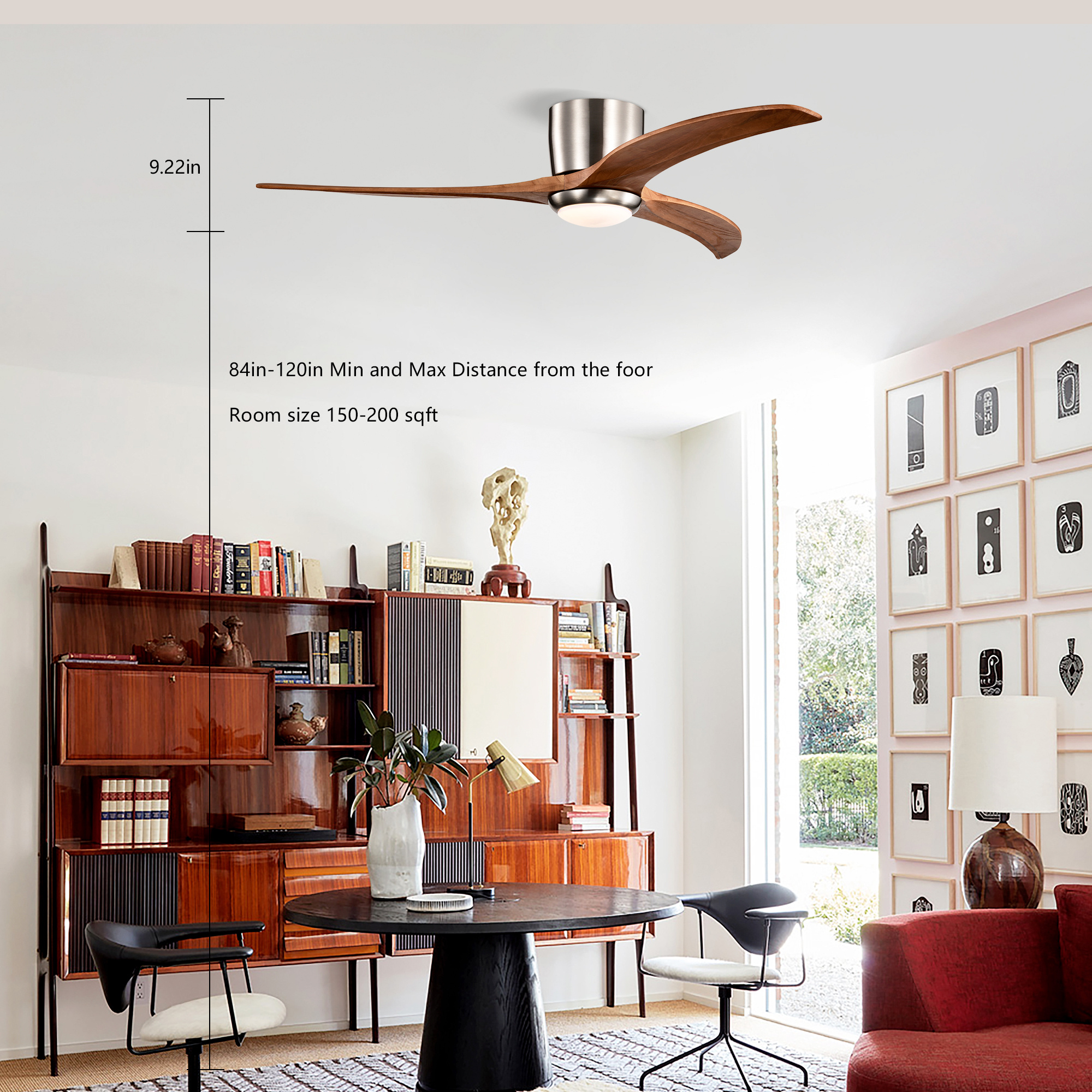 52 Inches Recessed Ceiling Fan Solid Wood Blade Ceiling Fan With Light Strip Remote Control, Noiseless Reversible Motor, 6 Speed, Suitable For Patio Living Room, Bedroom, Indoor, Nickel Color - Image 5