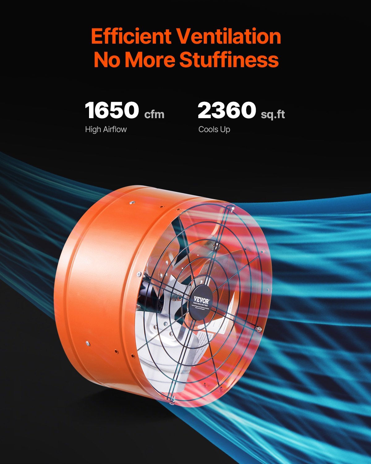 Gable Mount Fan, 15 Inch Attic Exhaust Fan With Adjustable Thermostat & Outer Mesh, 1650 CFM House Ventilator Cools Up To 2360 Sq.Ft, Quiet Ventilation For Roof, Garage & Shop, Vibrant Orange - Image 2