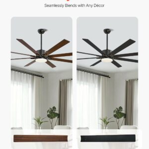 72 Inch Ceiling Fan With Light, 6-Speed Remote Control, Dimmable 3-Color Temperature, Reversible DC Motor, Modern Low Profile Flush Mount Fan For Bedroom, Living Room, Indoor/Outdoor Use, Black
