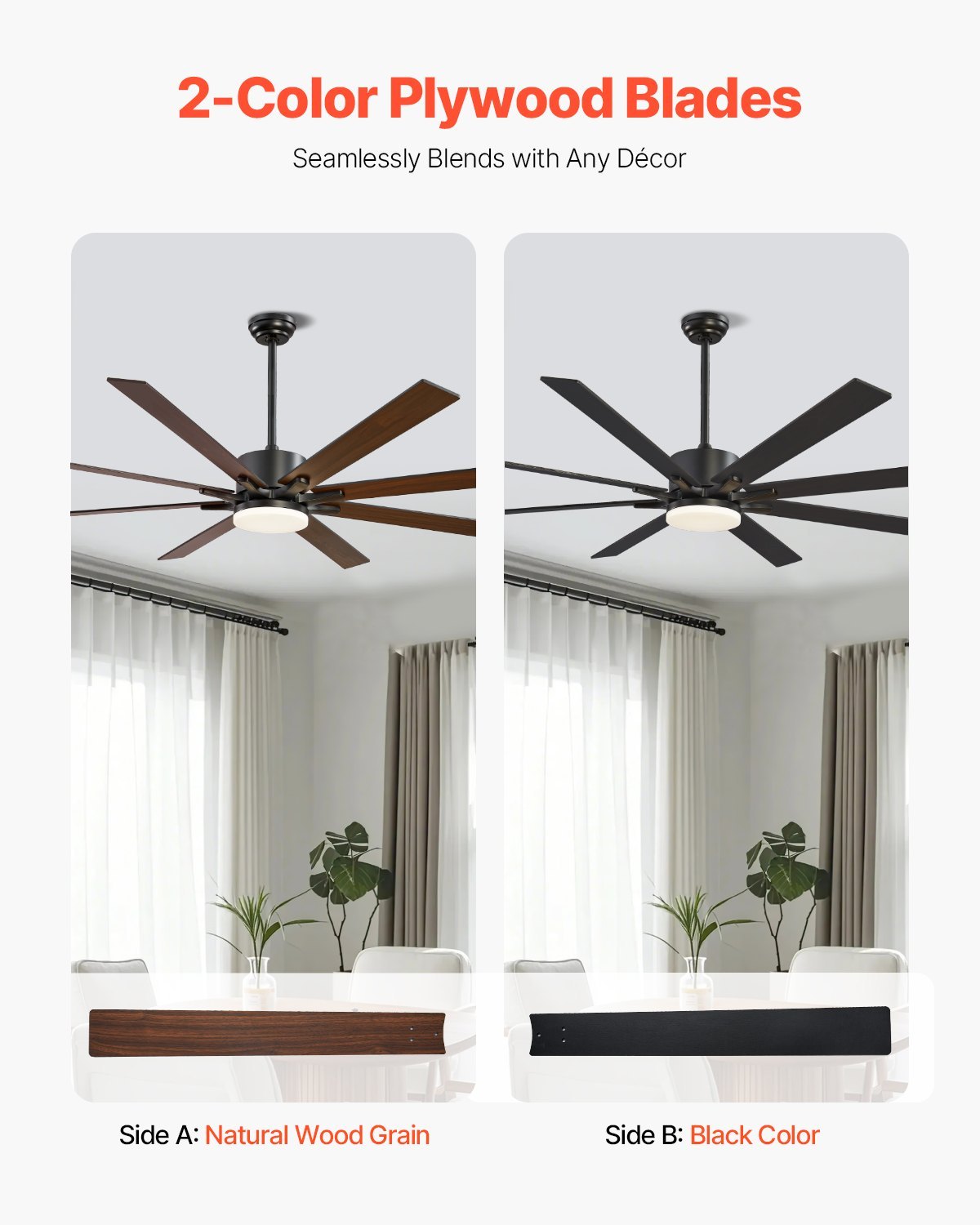 72 Inch Ceiling Fan With Light, 6-Speed Remote Control, Dimmable 3-Color Temperature, Reversible DC Motor, Modern Low Profile Flush Mount Fan For Bedroom, Living Room, Indoor/Outdoor Use, Black - Image 2