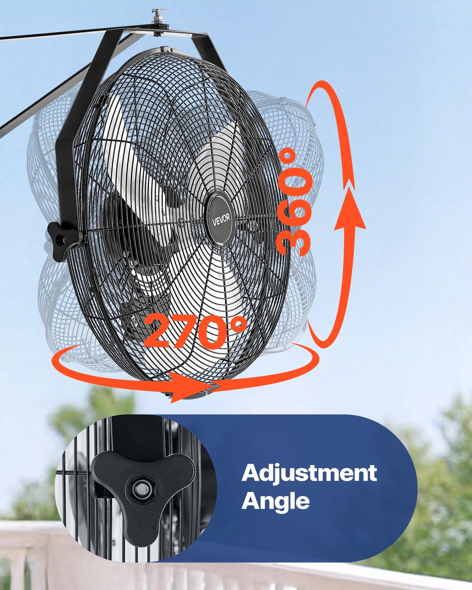 18 Inch Industrial Wall Mount Fan, High Velocity 4000 CFM Indoor Fan With 3 Speeds, Powerful Motor Garage Wall Fan With Aluminum Blades For Workshop, Warehouse, Greenhouse, Commercial - Image 3