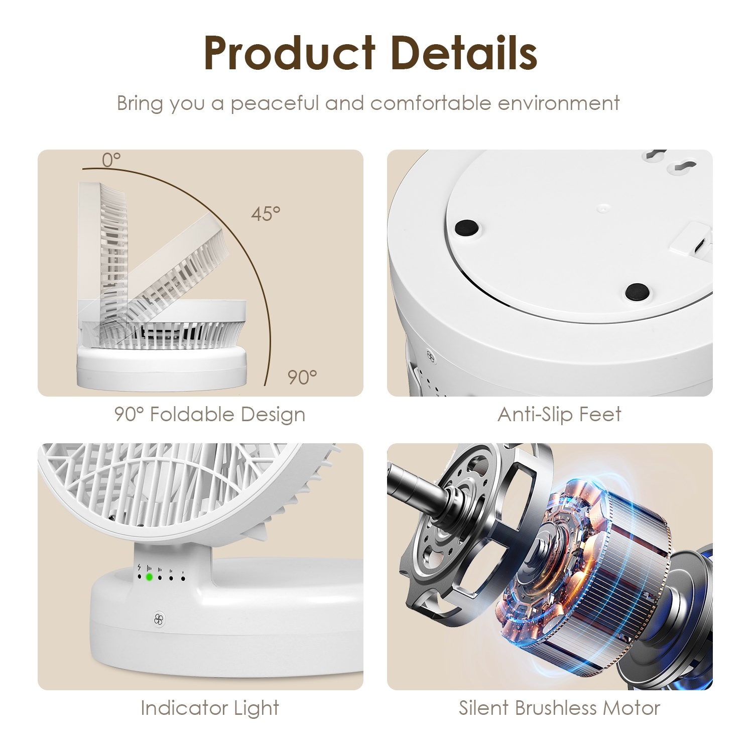 Quiet Table Fan 90 Degree Foldable Desk Fan With 4 Wind Speeds Type-C Rechargeable Wall-Mounted Fan Portable Desktop Fan For Home Bedroom Kitchen Office Outdoor Travel - Image 7