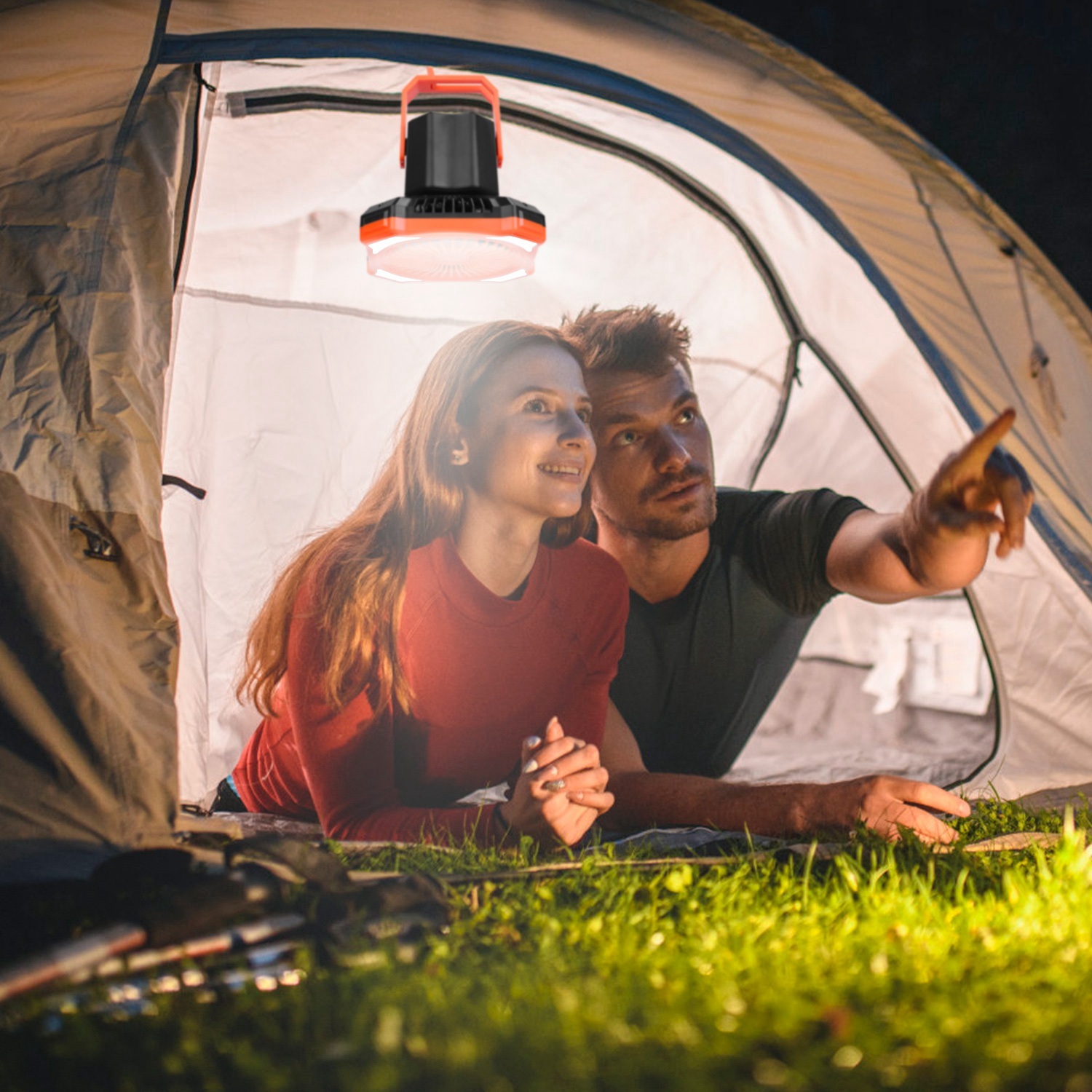 Portable Camping Lantern Fan Battery Powered Hanging Fan USB Rechargeable Tent Fan With 4 Light Modes 3 Wind Modes Emergency Power Bank Remote Control Hanging Hook - Image 9