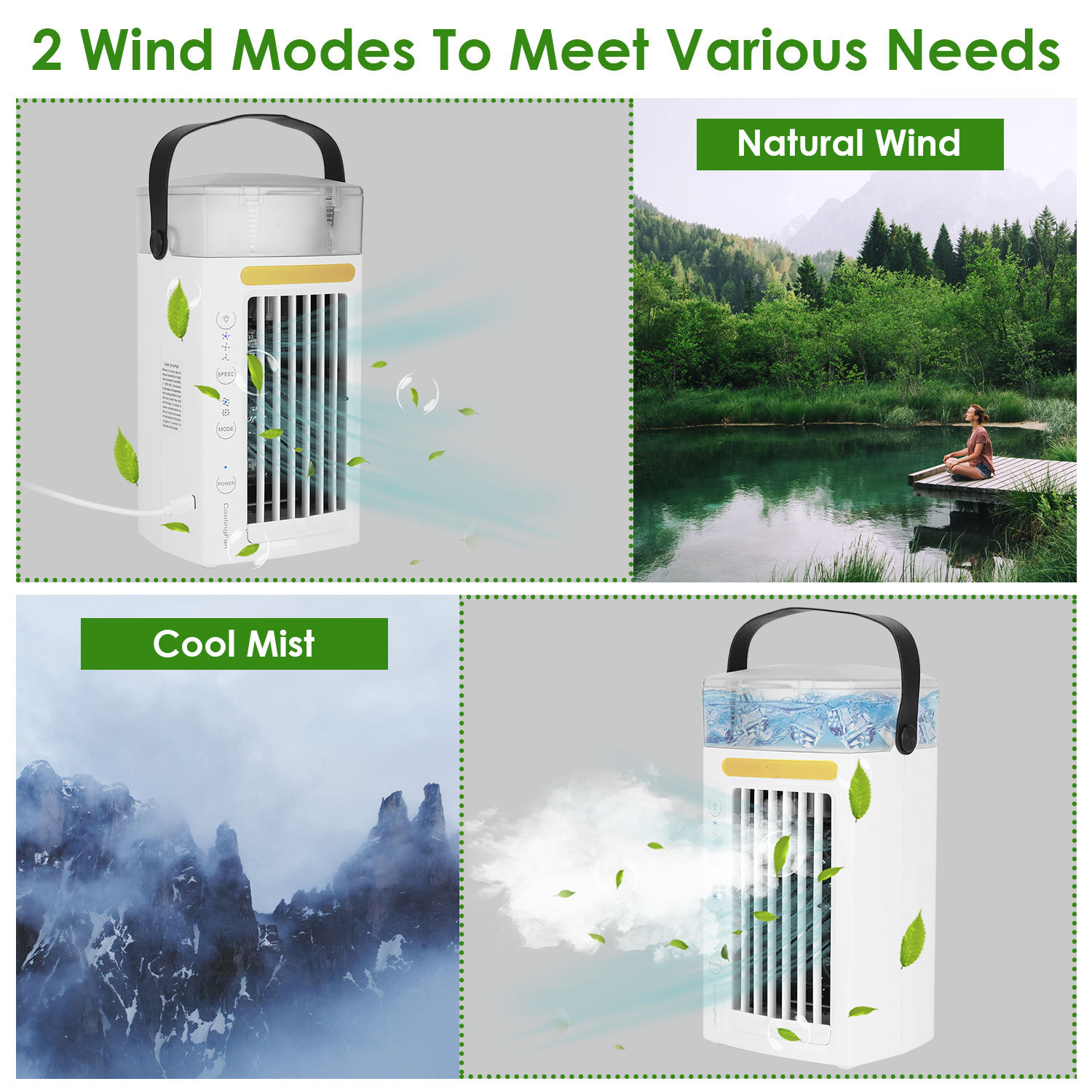 4 In 1 Portable Air Conditioner Fan Evaporative Air Cooler Water Mist Cooling Fan For Desktop 3 Speeds Nightlight - Image 8