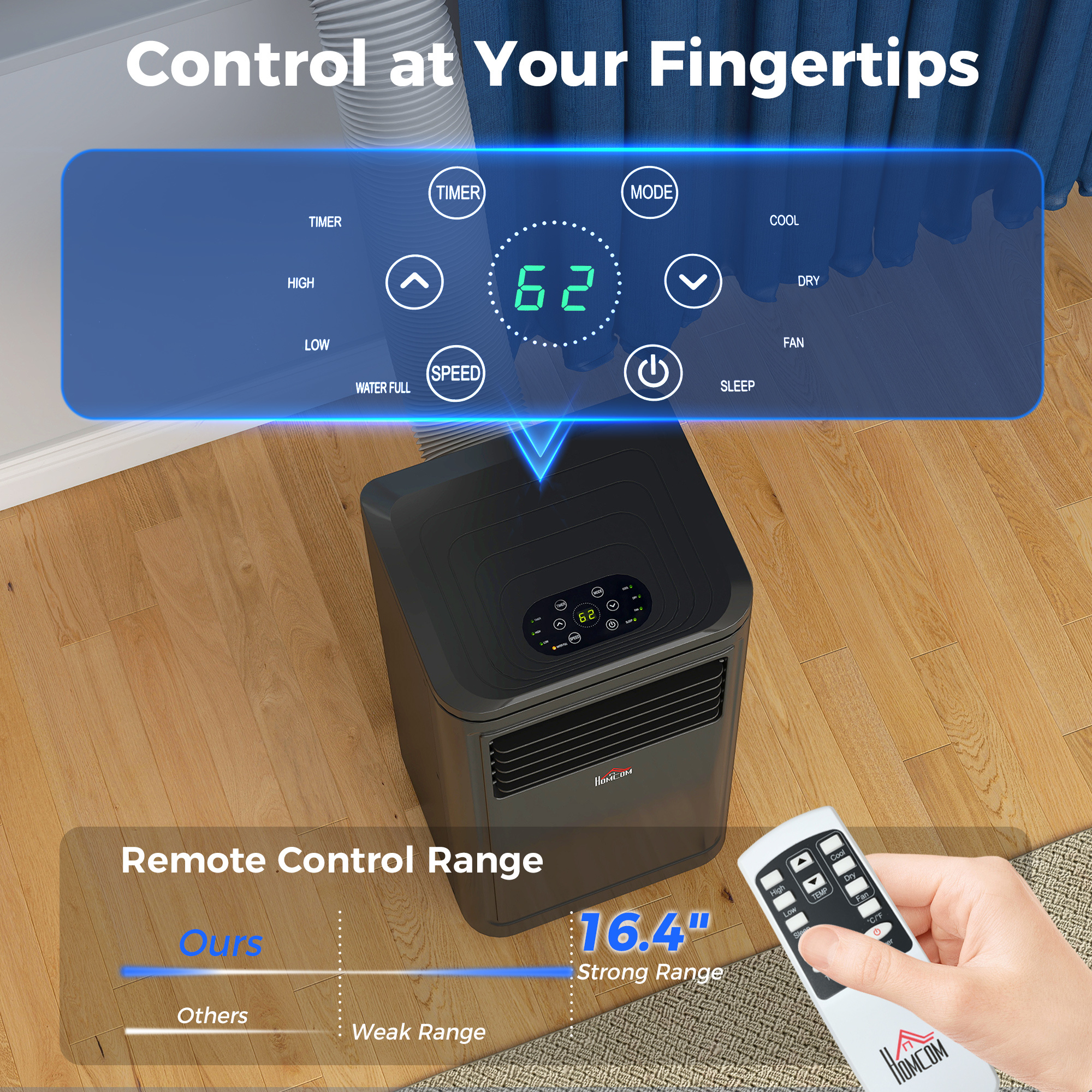 8,000 BTU Portable Air Conditioner Fan w/ Remote for Rooms Up to 344 Sq. Ft., Evaporative Cooler AC Unit Black - Image 5