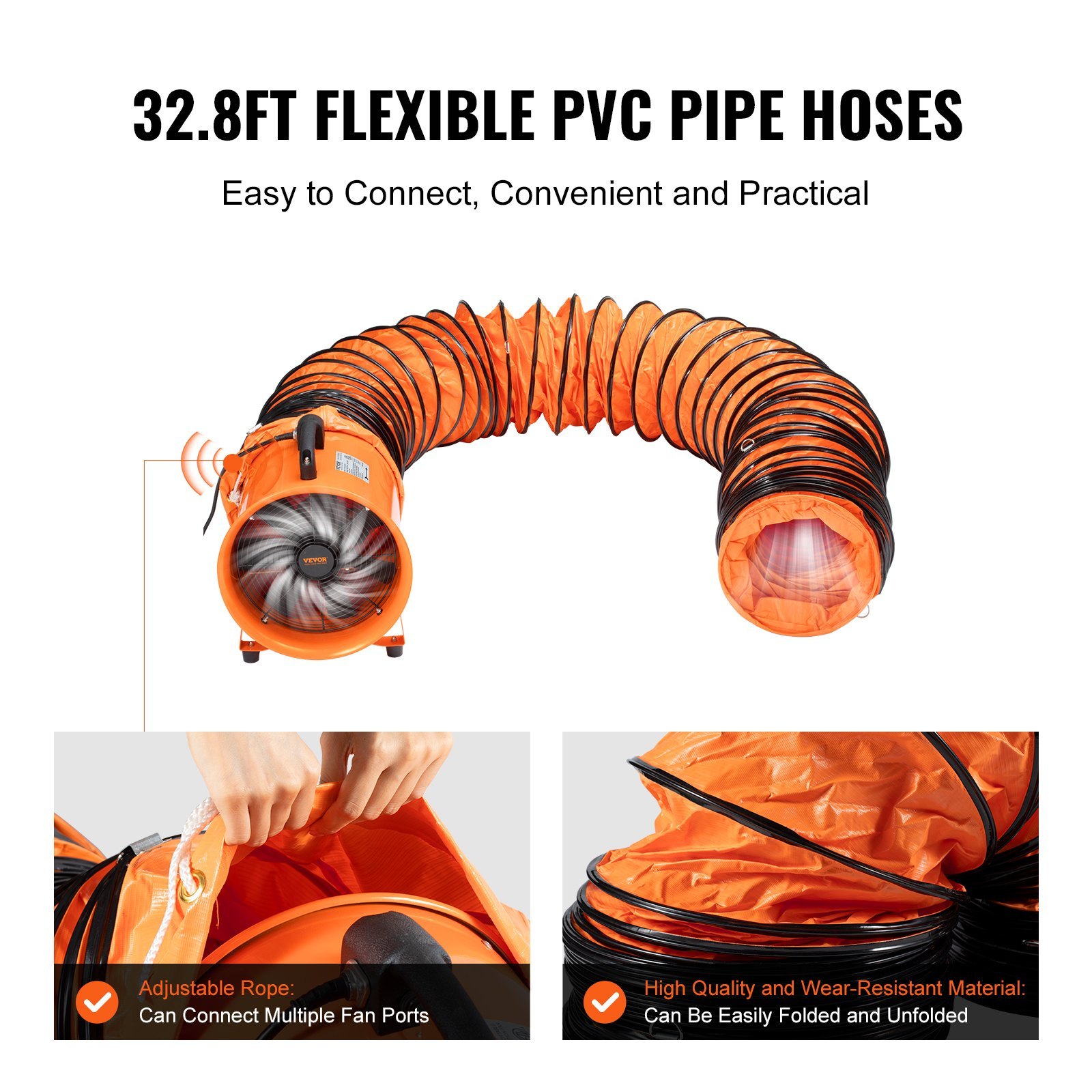 Portable Ventilator, 12 Inch Heavy Duty Cylinder Fan With 33ft Duct Hose, 560W Strong Shop Exhaust Blower 2894CFM, Industrial Utility Blower For Sucking Dust, Smoke, Smoke Home/Workplace - Image 4