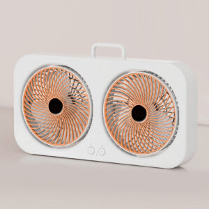 Tabletop Dual Fan USB Rechargeable Silent Air Circulation Fan With Brushless Motor Multi Speed Control For Home Dormitory Orange