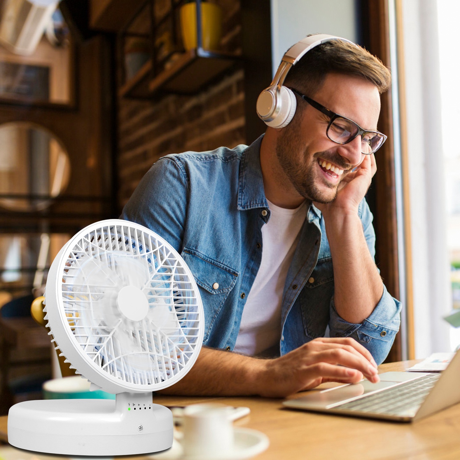 Quiet Table Fan 90 Degree Foldable Desk Fan With 4 Wind Speeds Type-C Rechargeable Wall-Mounted Fan Portable Desktop Fan For Home Bedroom Kitchen Office Outdoor Travel - Image 2