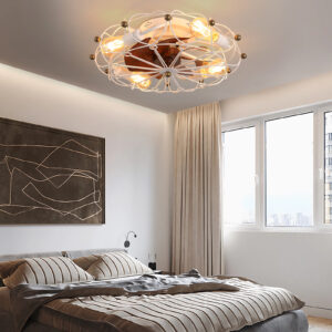 Low Profile Caged Ceiling Fan With Lights Remote Control, Embedded Modern Industrial Ceiling Fan