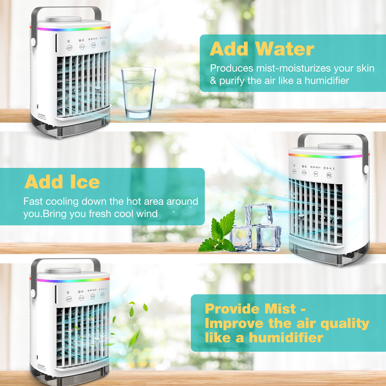 4-Speed Air Conditioning Fan USB Humidification Spray Cooling Fan Household Air Cooler Portable Electric Fan Mini Fan - Image 2