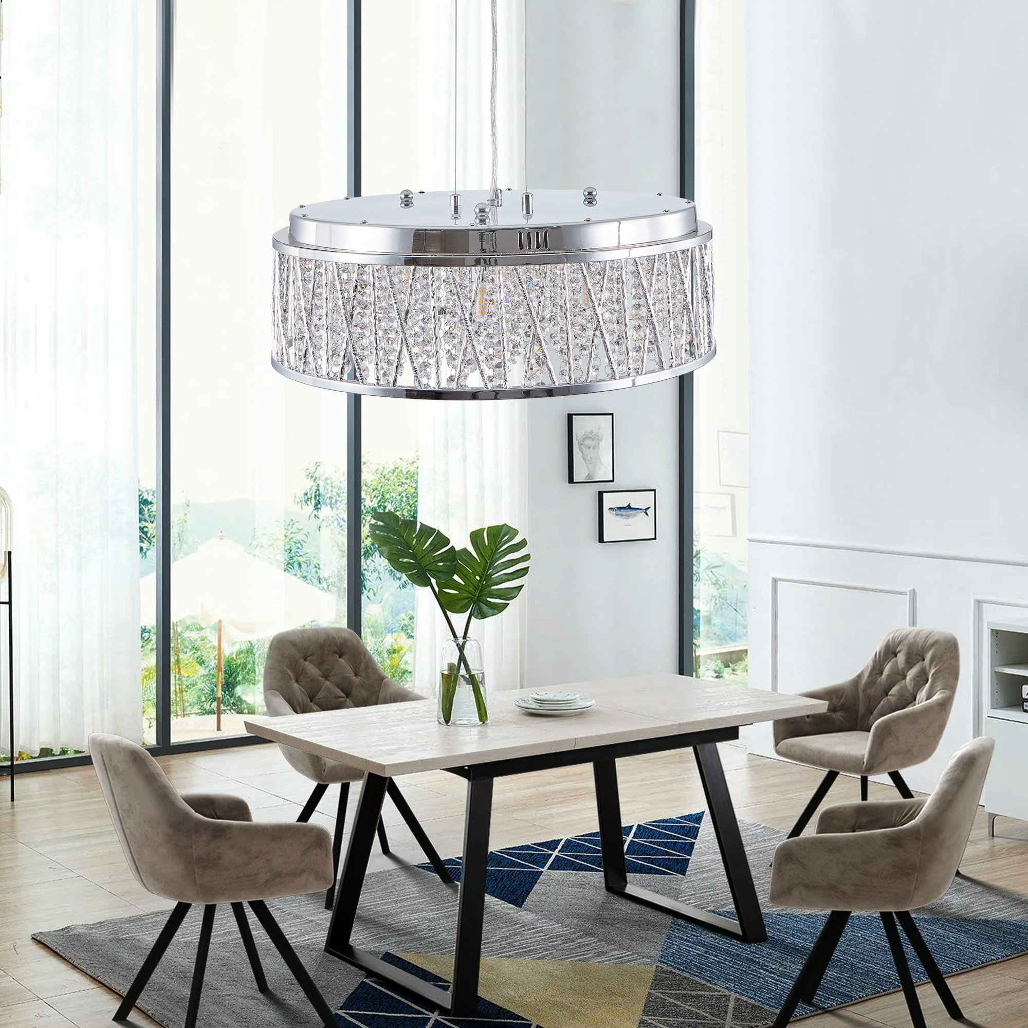Modern Crystal Pendant 18.9-inch Aluminum+Iron Circular Ceiling Light Embedded Ceiling Fixture - Image 10