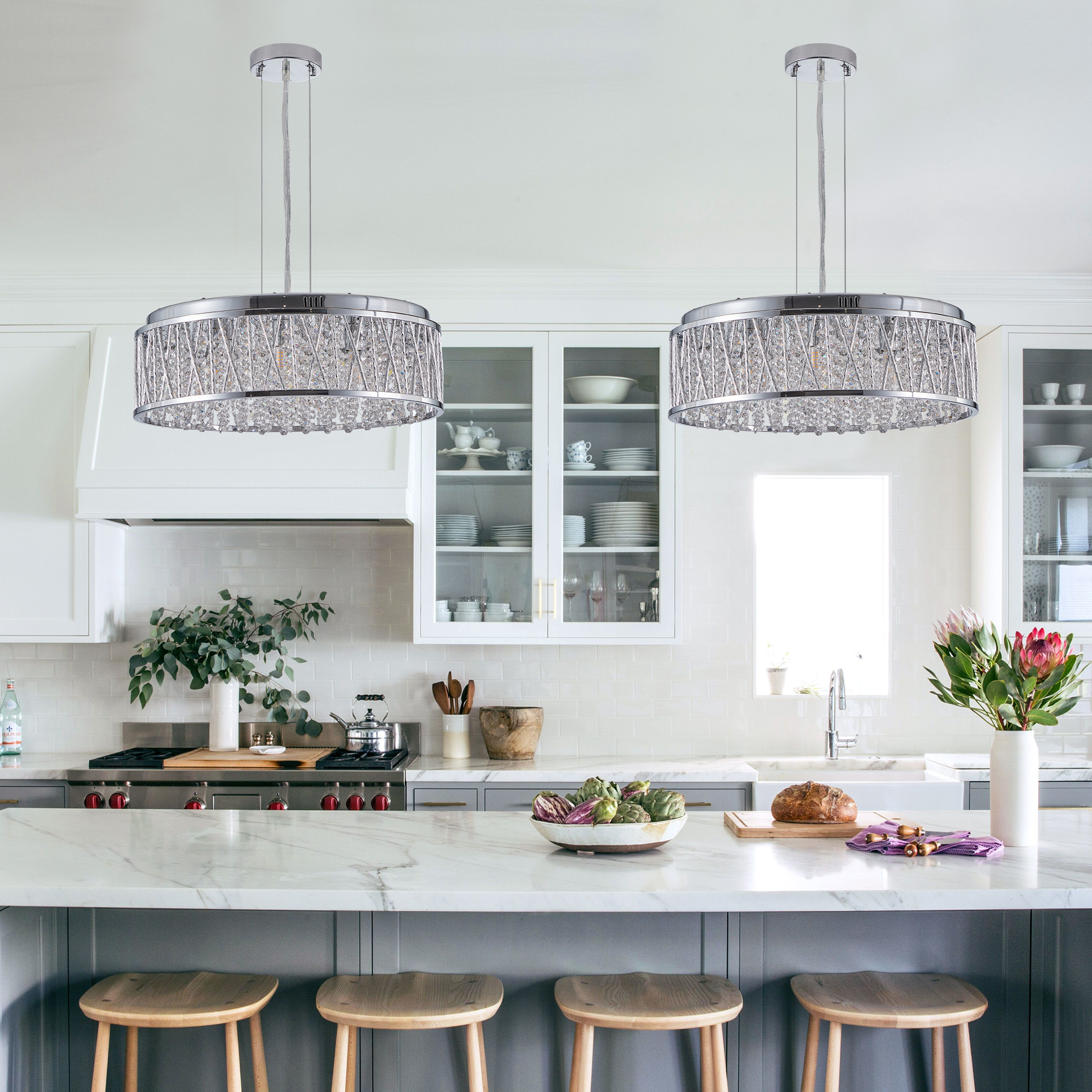 Modern Crystal Pendant 18.9-inch Aluminum+Iron Circular Ceiling Light Embedded Ceiling Fixture - Image 7