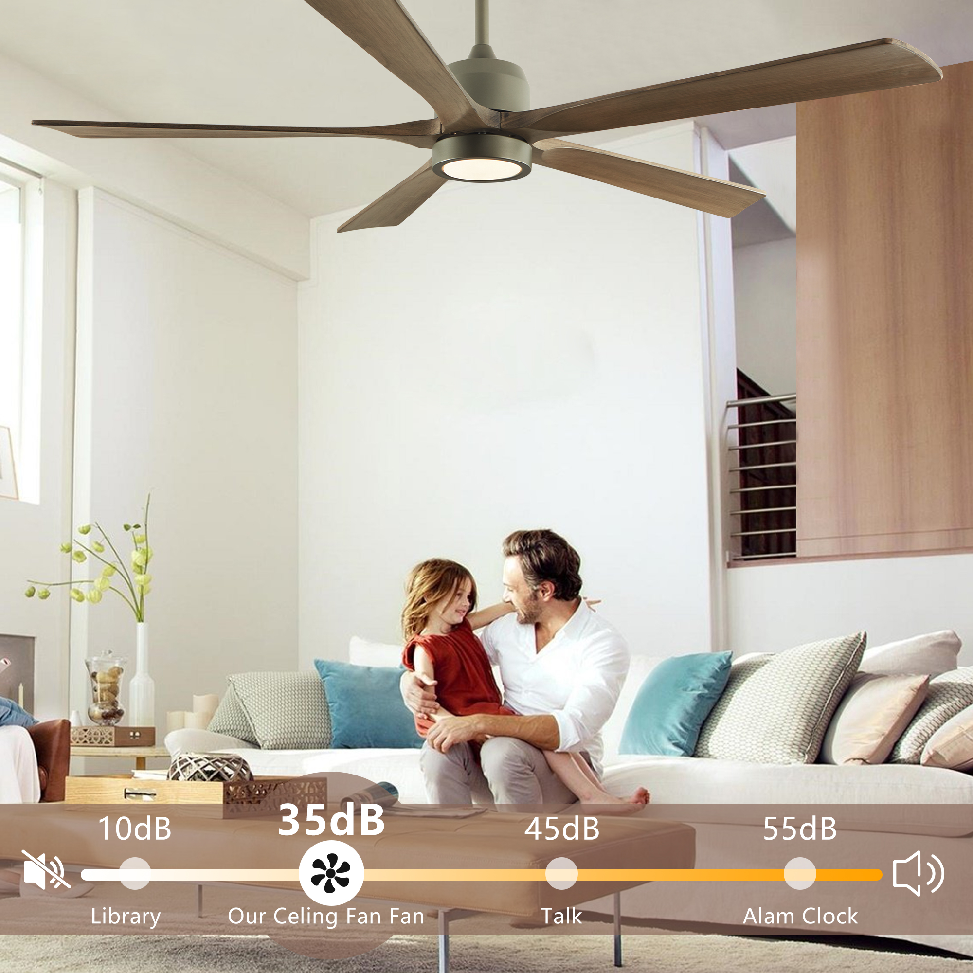 60 "modern wooden ceiling fan with lighting and remote control, 6-speed noiseless reversible DC motor ceiling fan - Image 9