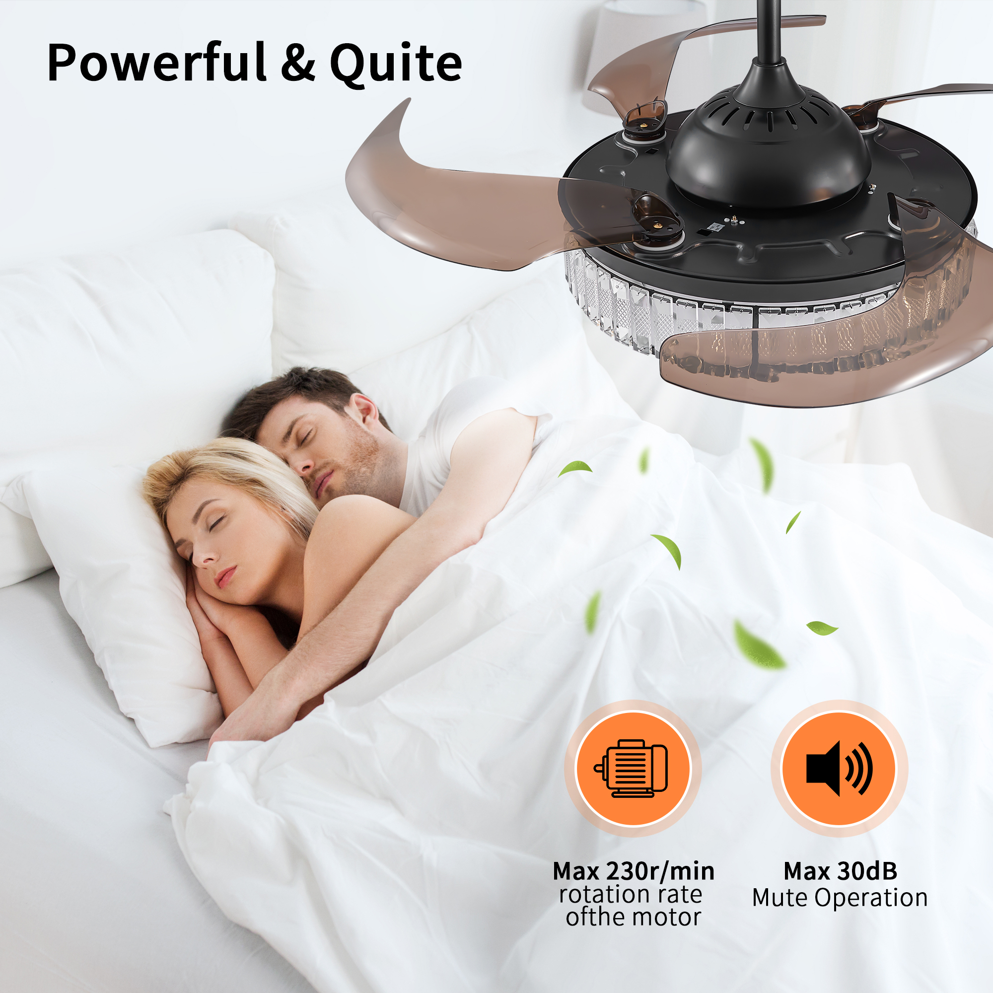Modern LED retractable ceiling fan with lighting and remote control, silent reversible motor, 4-blade modern ceiling fan - Image 3