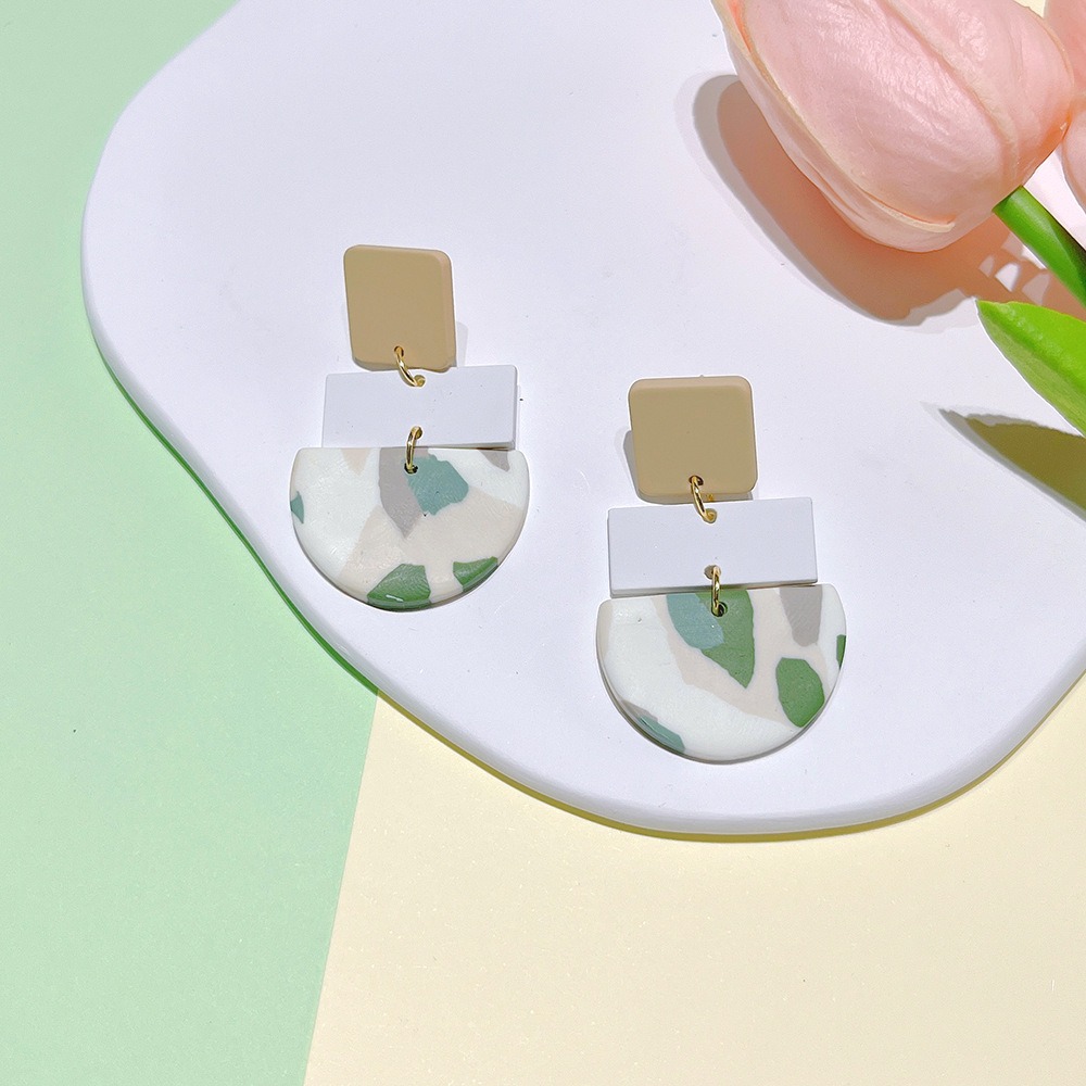Soft Pottery Spot Pattern Autumn and Winter Matcha Green Women's Earrings Fashion Geometric Irregular Trend Earrings - Image 5