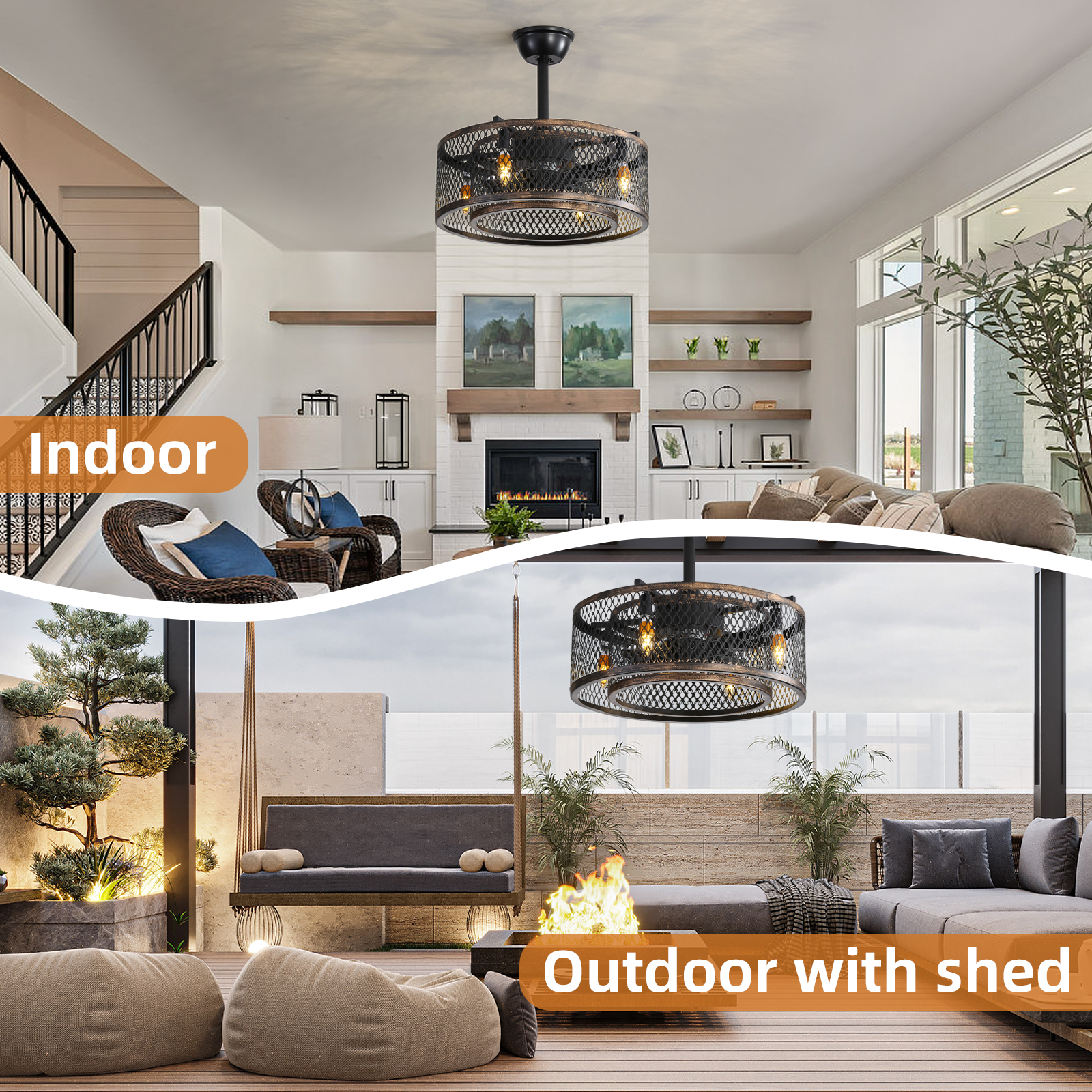20 inch Caged Ceiling Fan with Lights - Image 3