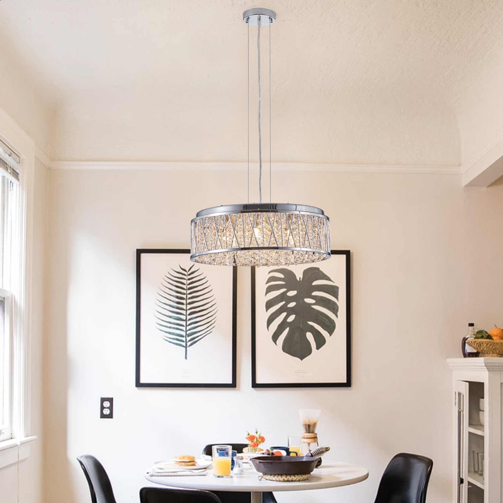 Modern Crystal Pendant 18.9-inch Aluminum+Iron Circular Ceiling Light Embedded Ceiling Fixture - Image 9