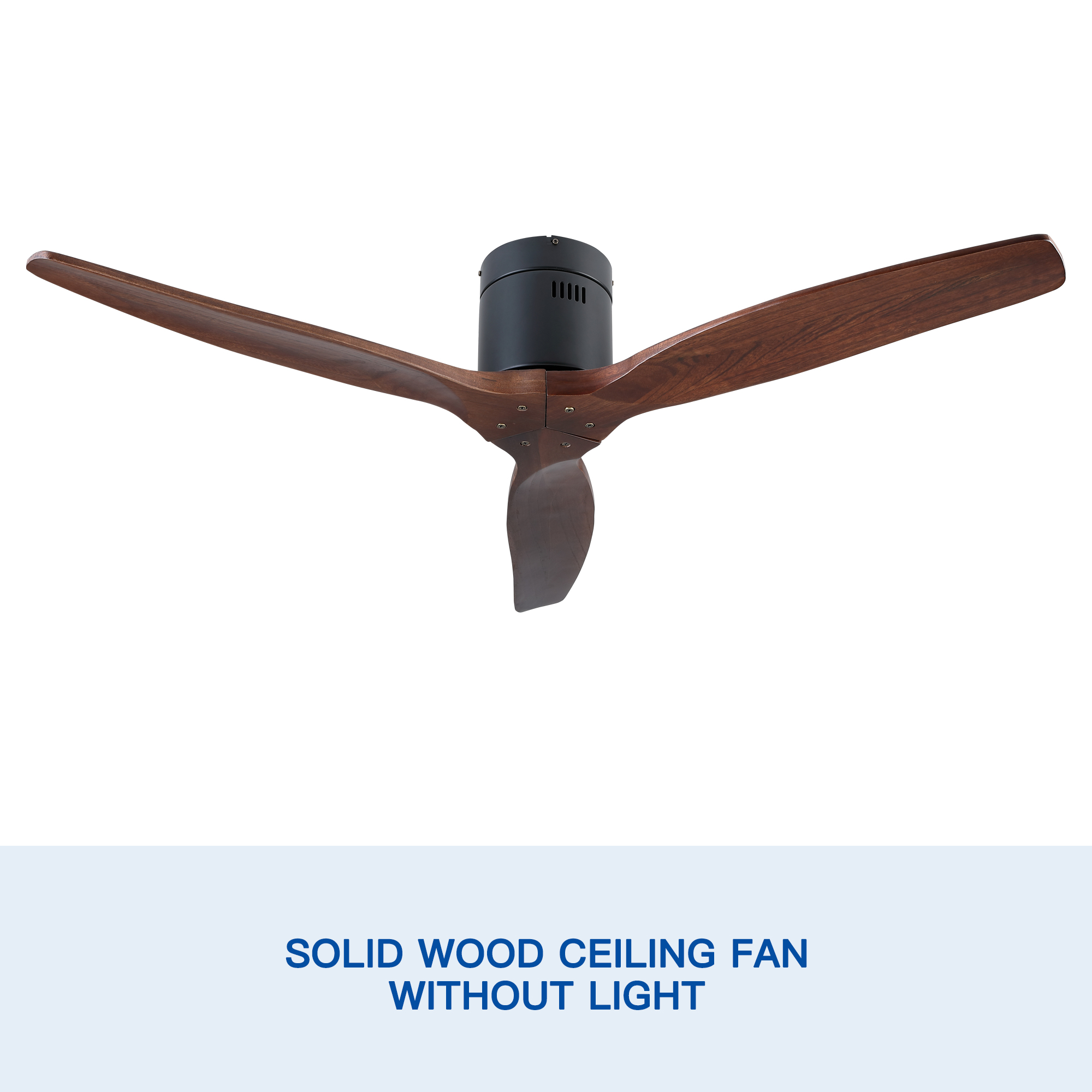 52" YUHAO Farmhouse Rustic Ceiling Fan without Light - Matte Black with Solid Wood Blade - Image 8