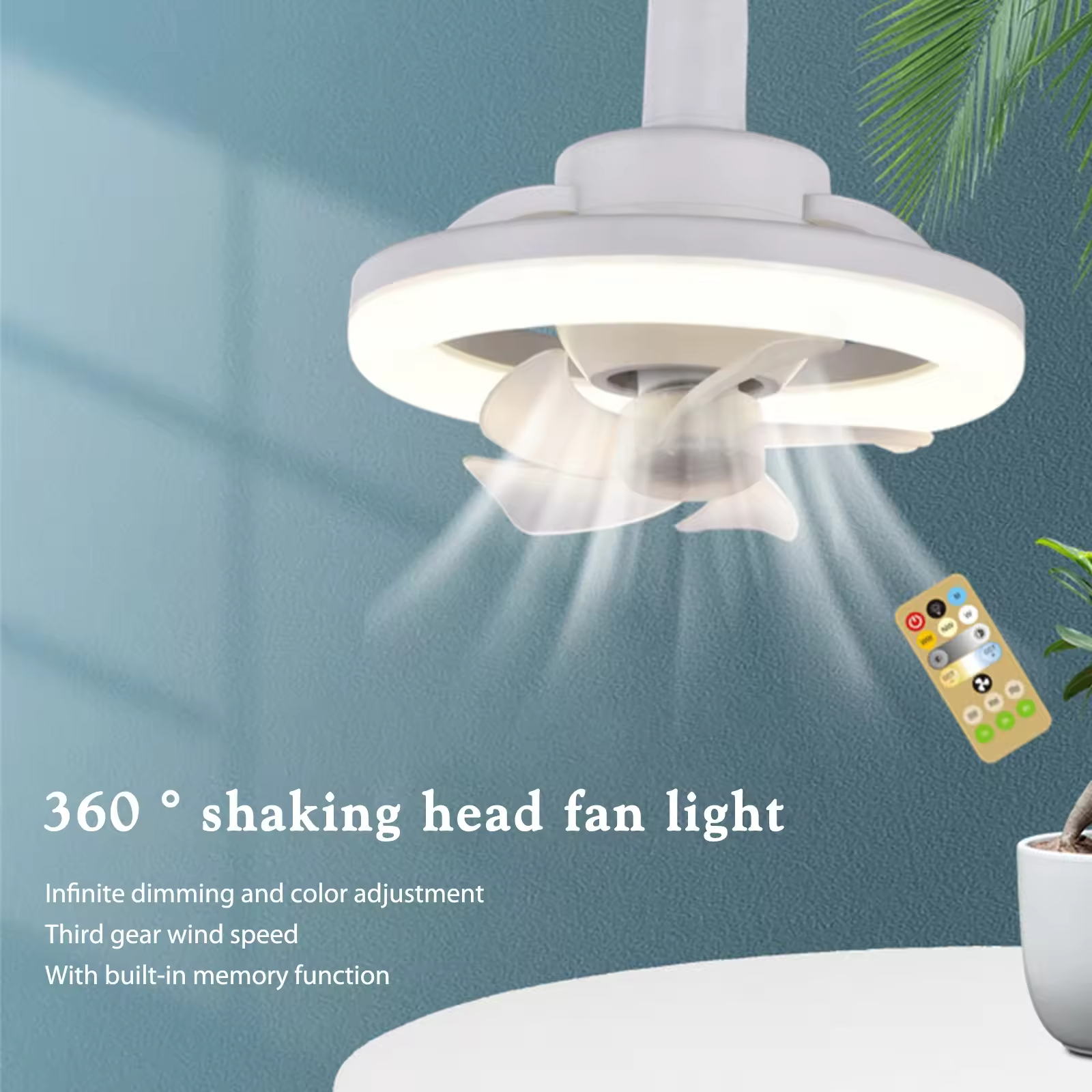 360 Rotating 48W Ceiling Fan E27 With Led Light And Remote Control 360 Rotation Cooling Electric fan Lamp Chandelier For Room Home Decor - Image 4