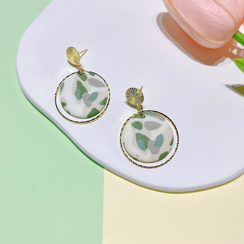 Soft Pottery Spot Pattern Autumn and Winter Matcha Green Women's Earrings Fashion Geometric Irregular Trend Earrings - Image 4