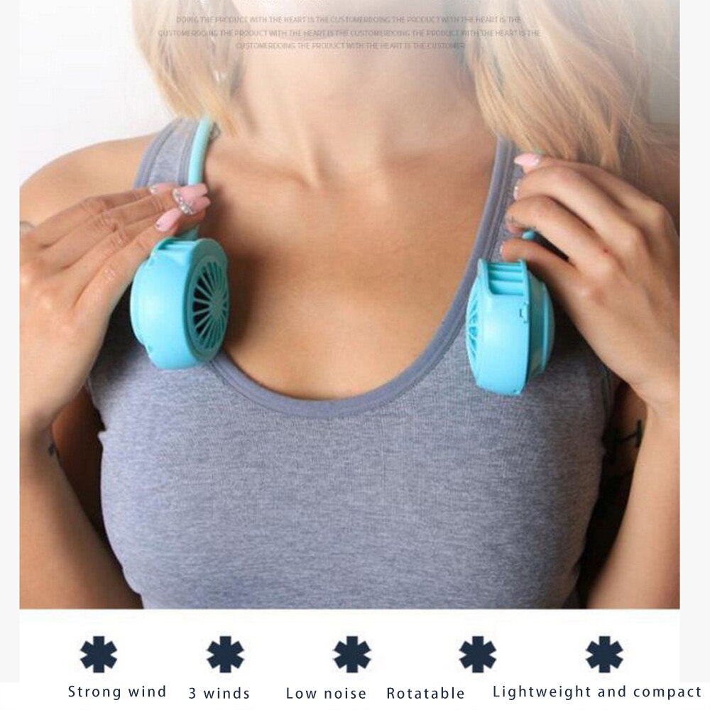Portable Lazy Sports Halter Fan 2 Fans Mini Hanging Neck Fan USB Rechargeable Cover Halter Sports Aromatherapy Fan - Image 6