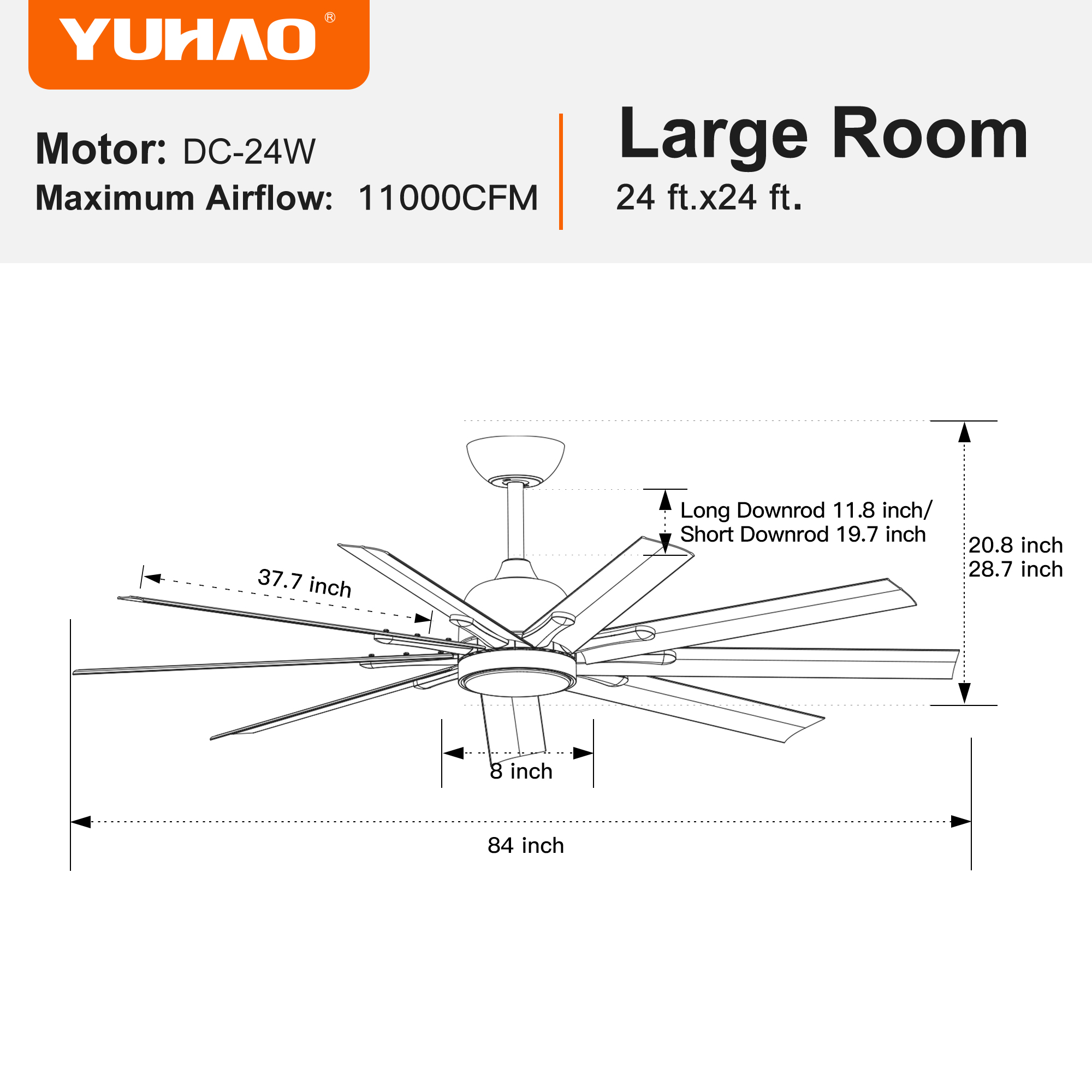 84 In Super Large Black Ceiling Fan with Remote Control - Image 5