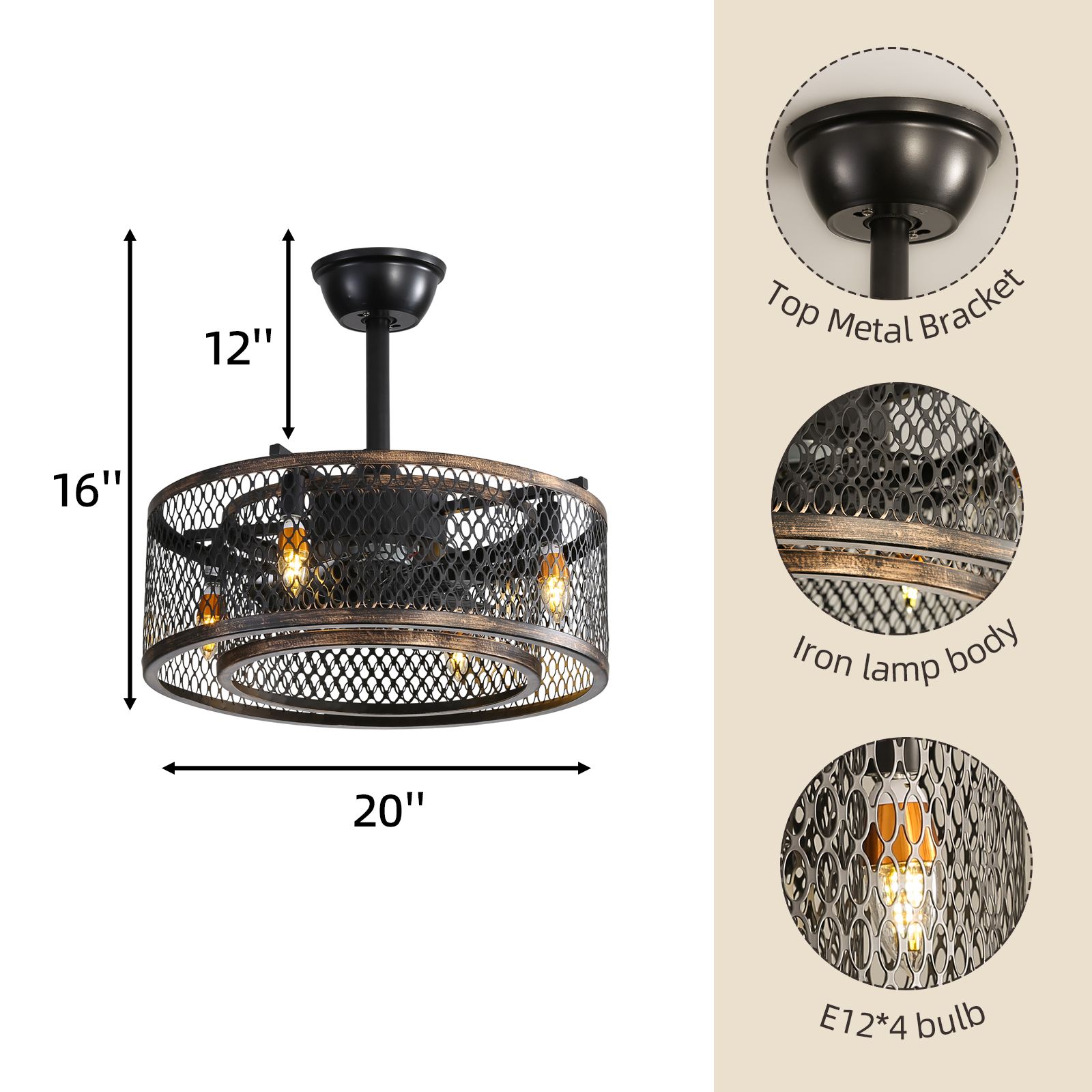 20 inch Caged Ceiling Fan with Lights - Image 5