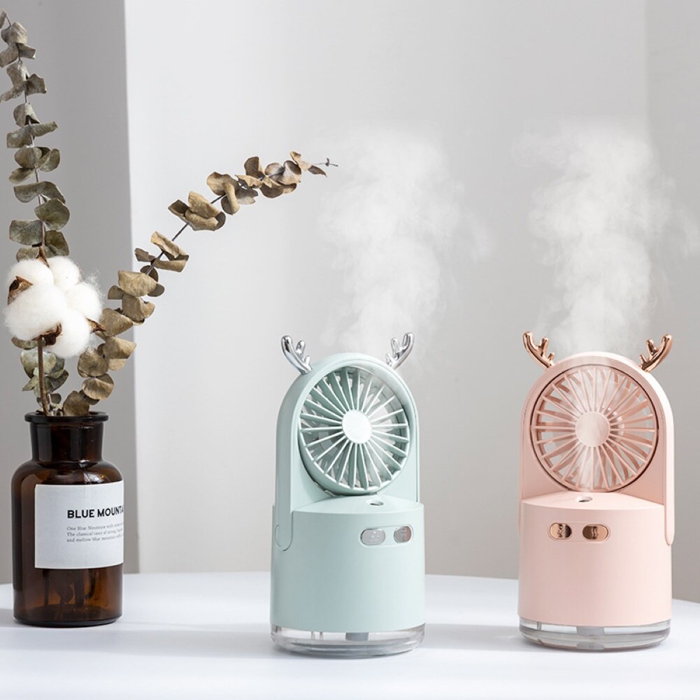 3-in-1 Deer USB Rechargeable LED Desktop Air Humidifier 3 Speed Cooling Fan Elegant humidifier Face Steamer Hydrates skin Spray - Image 2