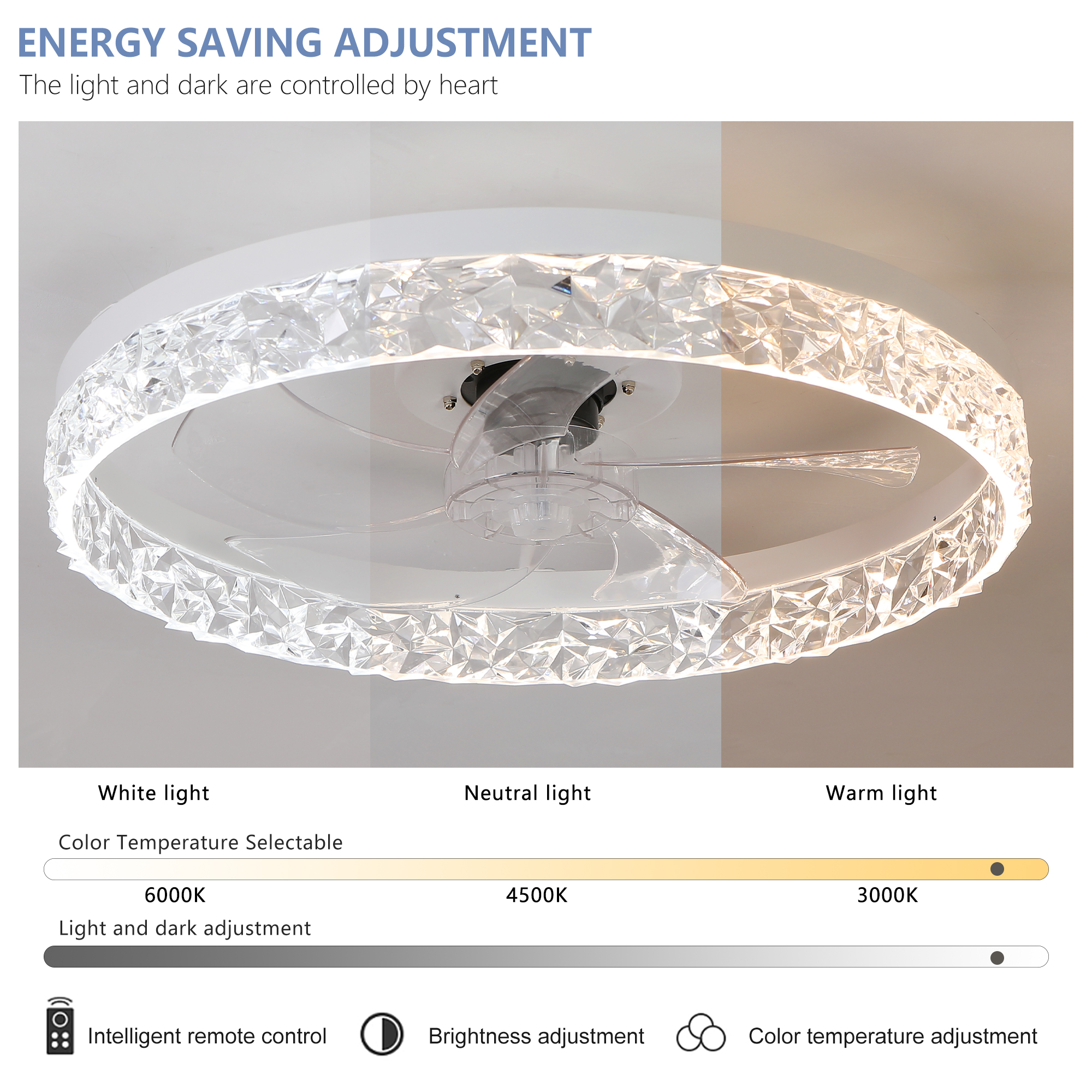 Modern acrylic ceiling fan light with remote control, dimmable LED pendant light, 6-speed adjustable, silent motor - Image 11