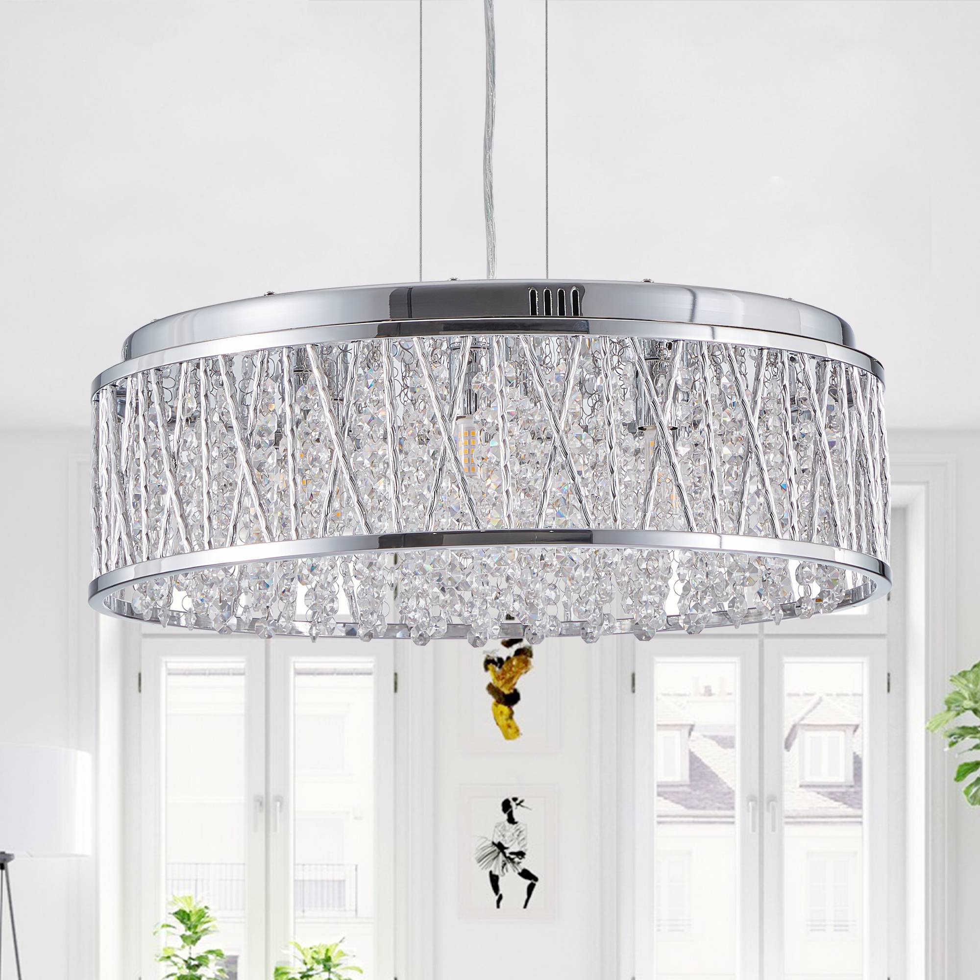 Modern Crystal Pendant 18.9-inch Aluminum+Iron Circular Ceiling Light Embedded Ceiling Fixture - Image 5