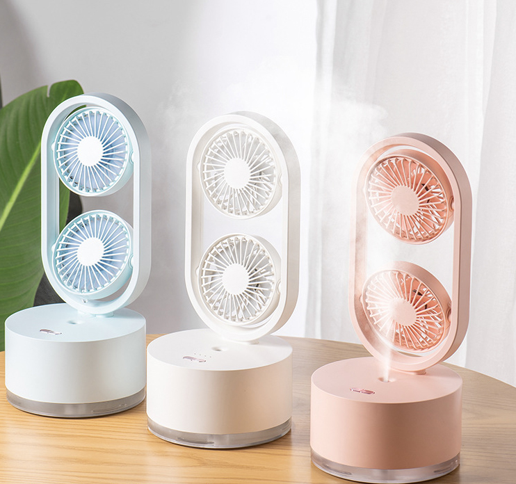 Two-In-One New Double-Leaf Spray Water-Cooled Fan Desk Top Dormitory Small Fan Ins Wind Humidifier Desk Fan - Image 3