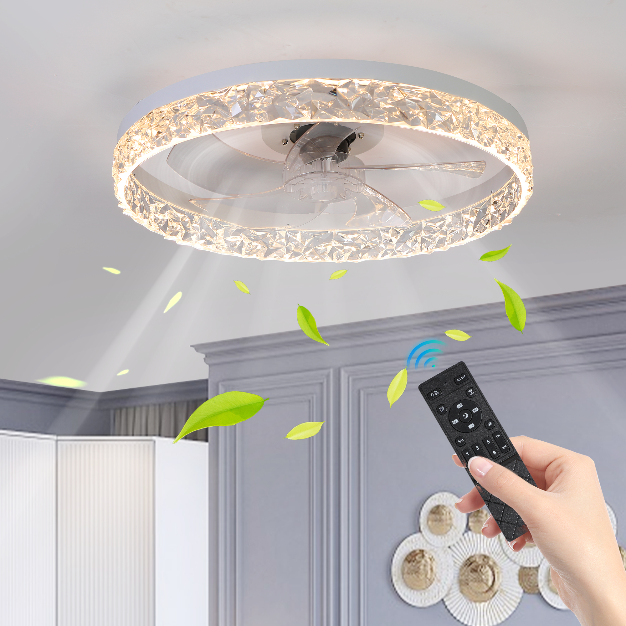 Modern acrylic ceiling fan light with remote control, dimmable LED pendant light, 6-speed adjustable, silent motor - Image 12