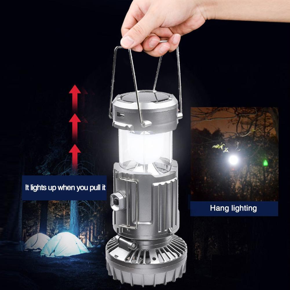 Portable Outdoor LED Camping Lantern With Fan Solar Charge Rechargeable Light Hanging Tent Lamp Fish Flashlight - Image 7