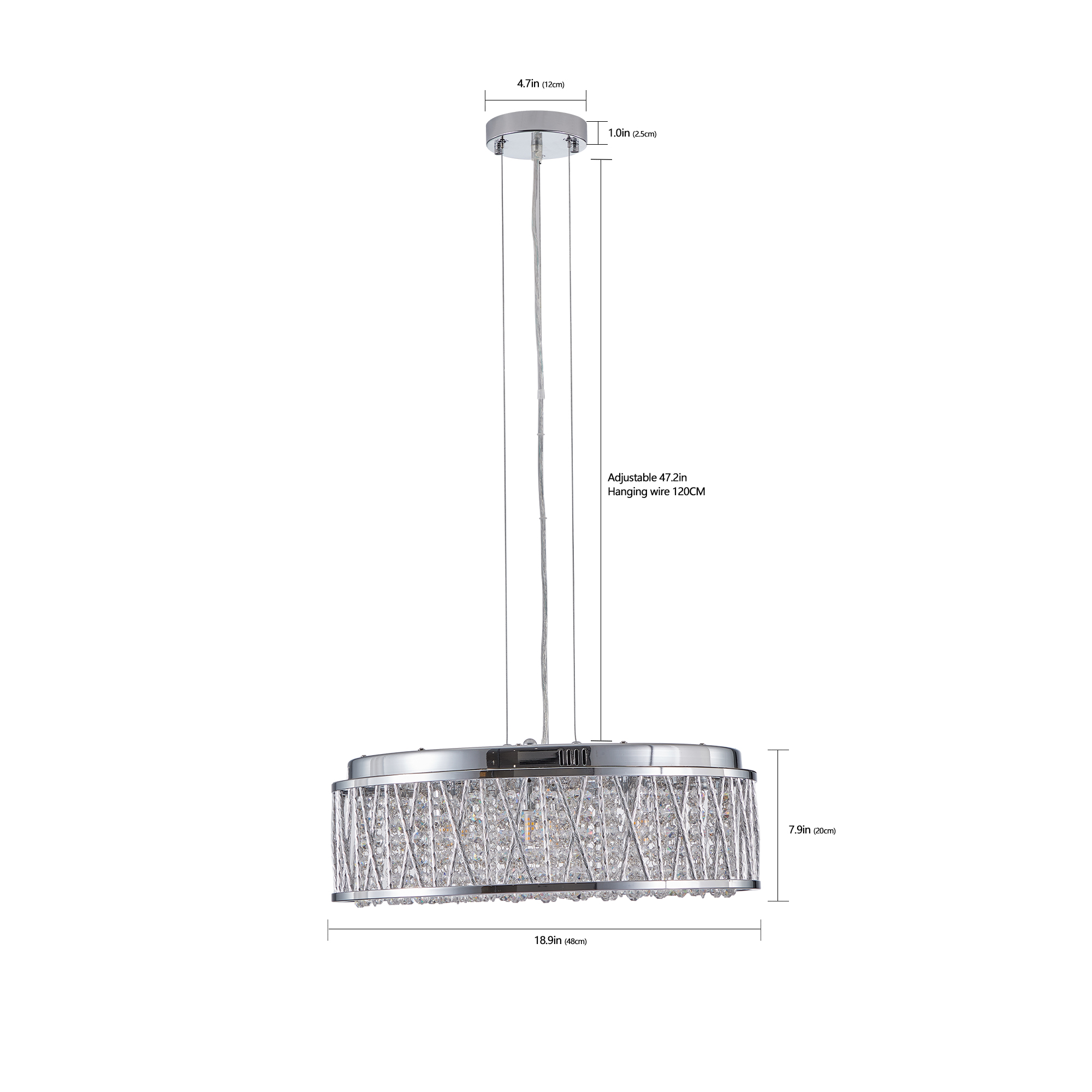 Modern Crystal Pendant 18.9-inch Aluminum+Iron Circular Ceiling Light Embedded Ceiling Fixture - Image 4