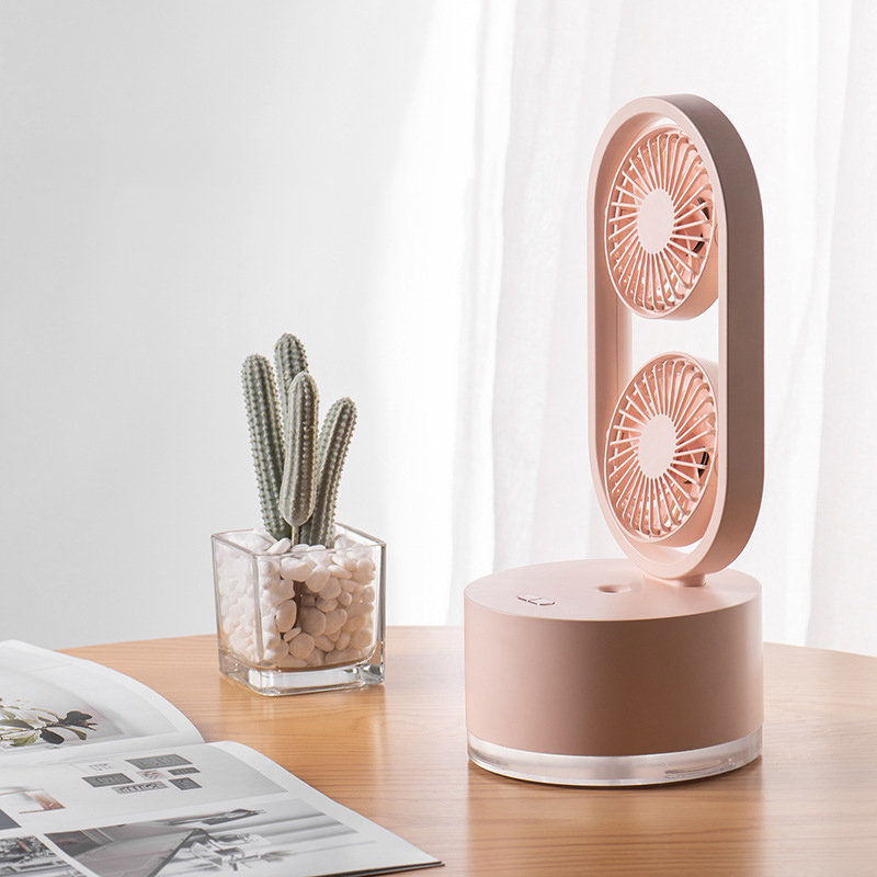 Two-In-One New Double-Leaf Spray Water-Cooled Fan Desk Top Dormitory Small Fan Ins Wind Humidifier Desk Fan - Image 2