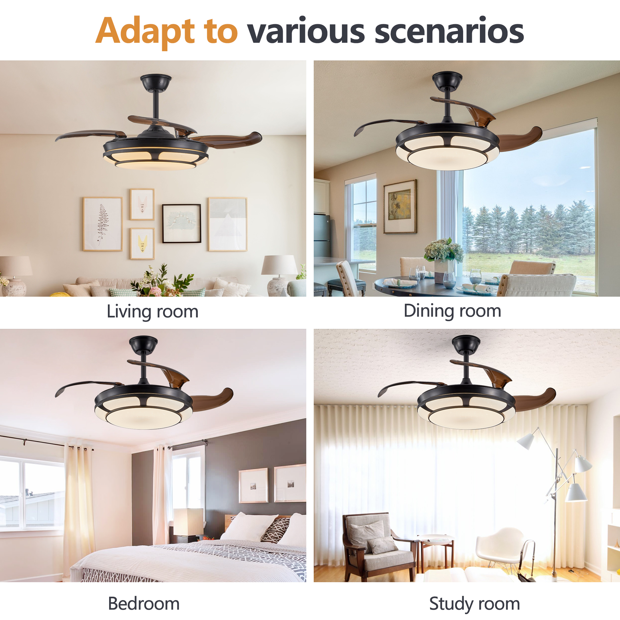 Modern Minimalist Invisible Ceiling Fan Light - Retractable Fan With LED Fixtures - For Living Room, Bedroom and Dining room - Image 3