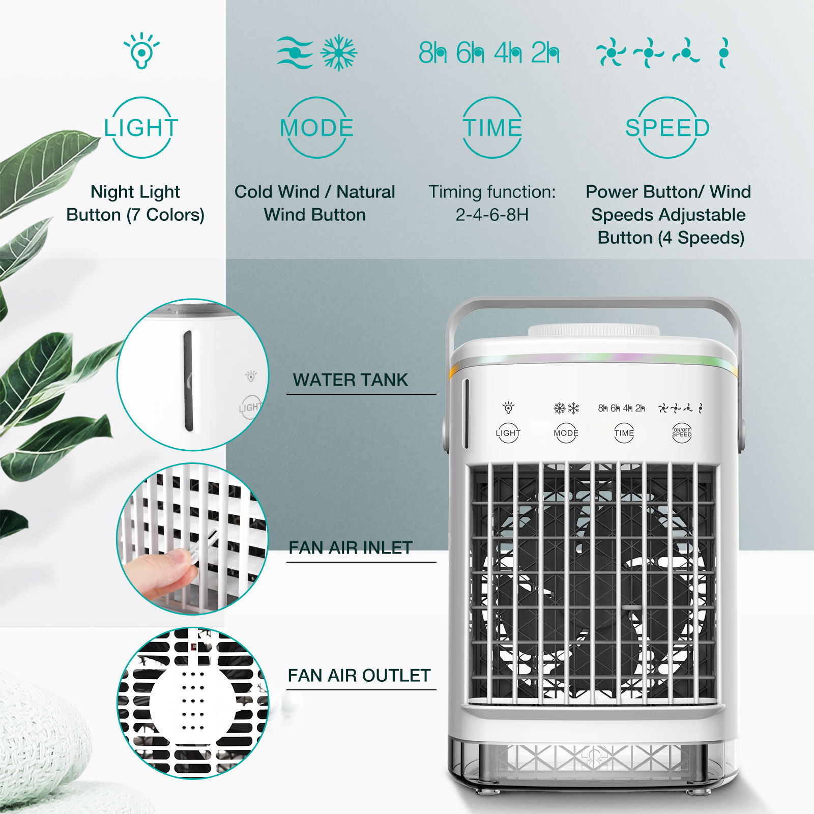 4-Speed Air Conditioning Fan USB Humidification Spray Cooling Fan Household Air Cooler Portable Electric Fan Mini Fan - Image 3