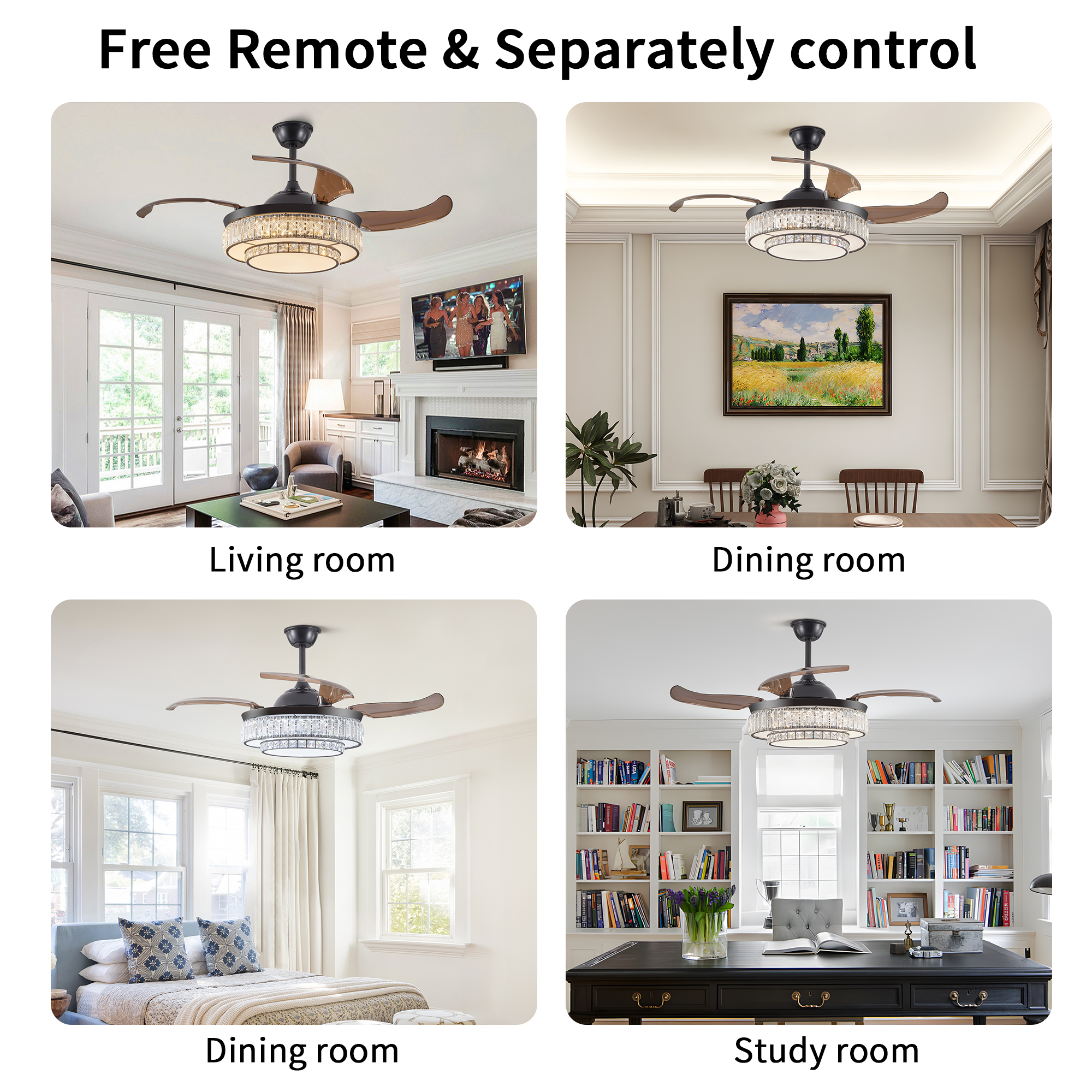 Modern LED retractable ceiling fan with lighting and remote control, silent reversible motor, 4-blade modern ceiling fan - Image 7
