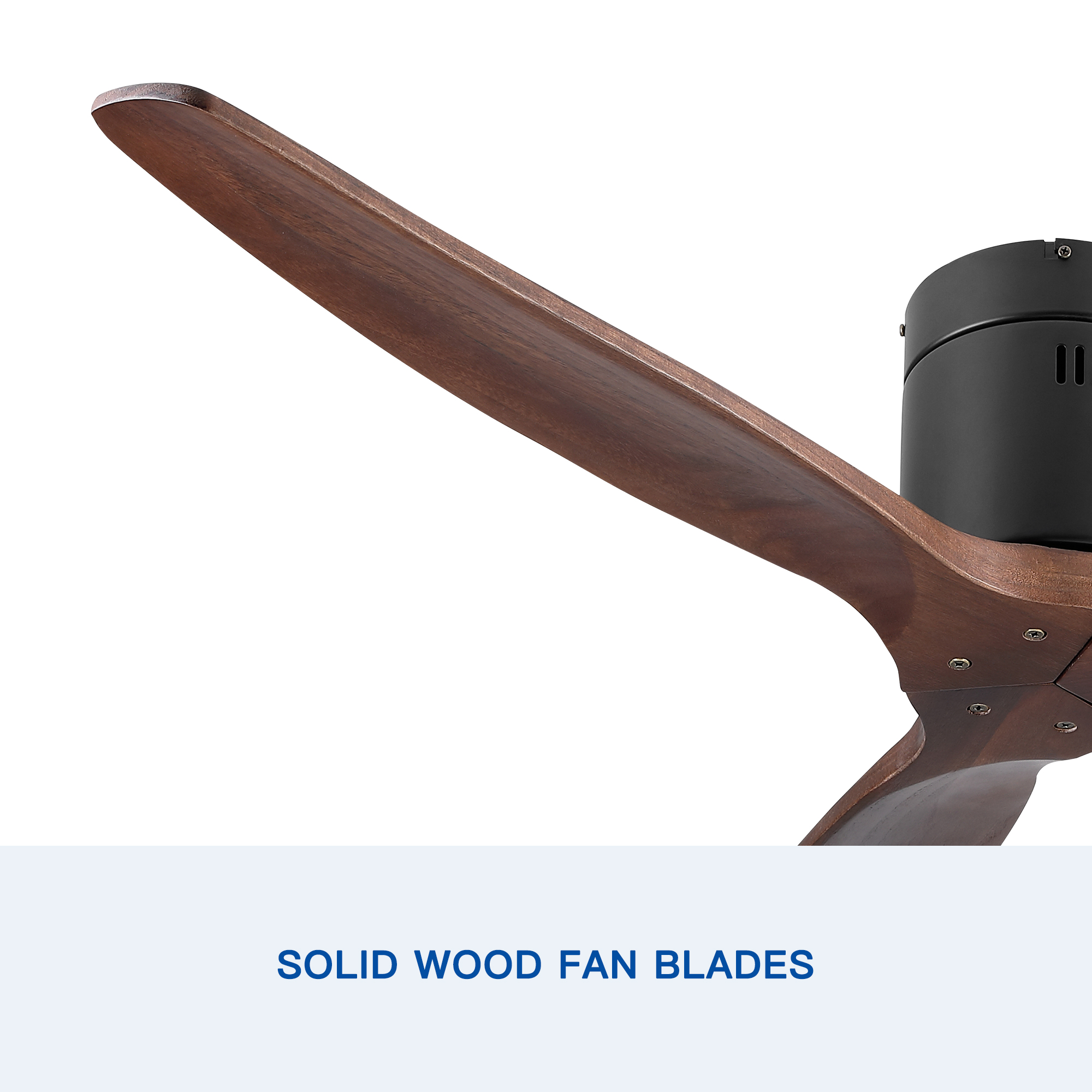 52" YUHAO Farmhouse Rustic Ceiling Fan without Light - Matte Black with Solid Wood Blade - Image 6