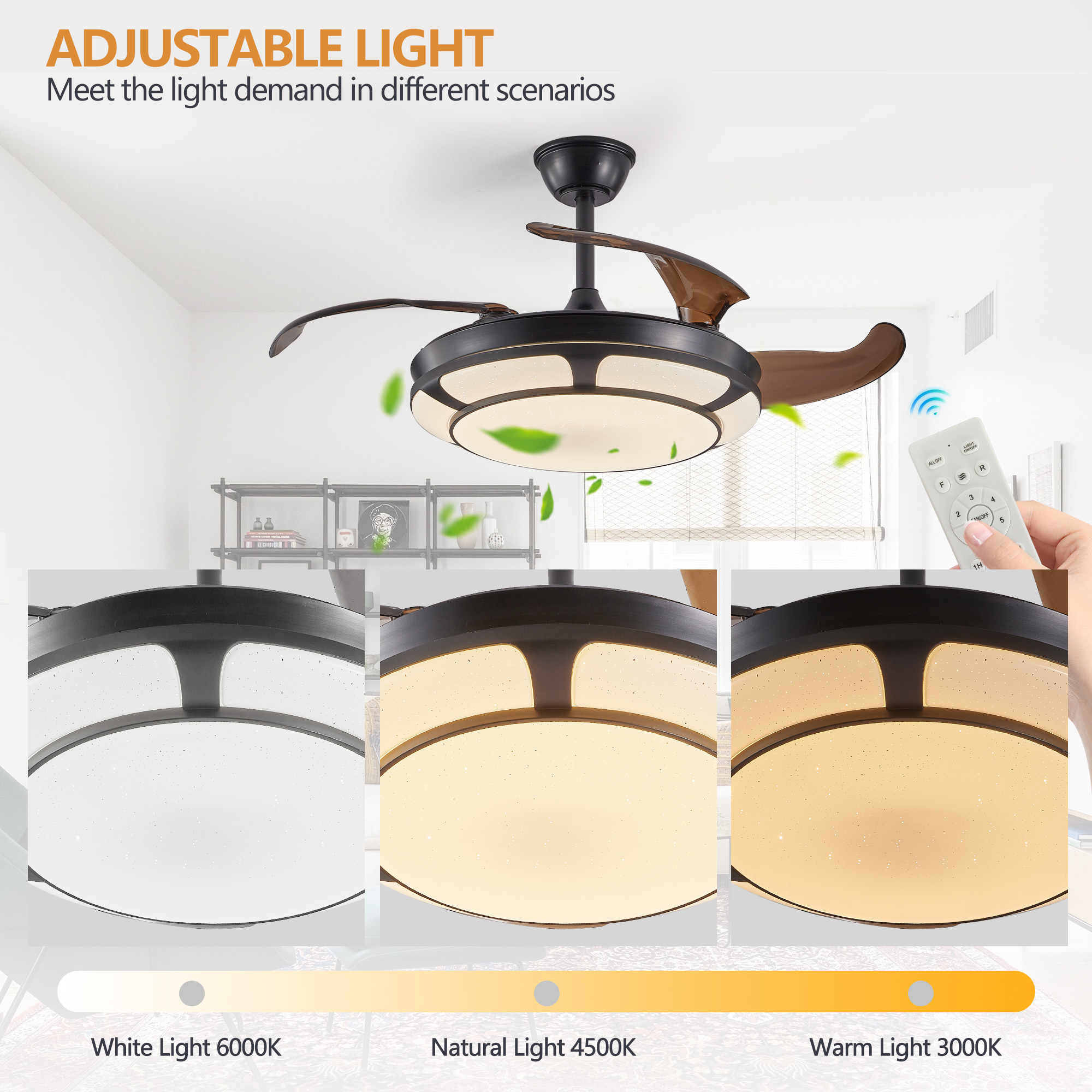 Modern Minimalist Invisible Ceiling Fan Light - Retractable Fan With LED Fixtures - For Living Room, Bedroom and Dining room - Image 9