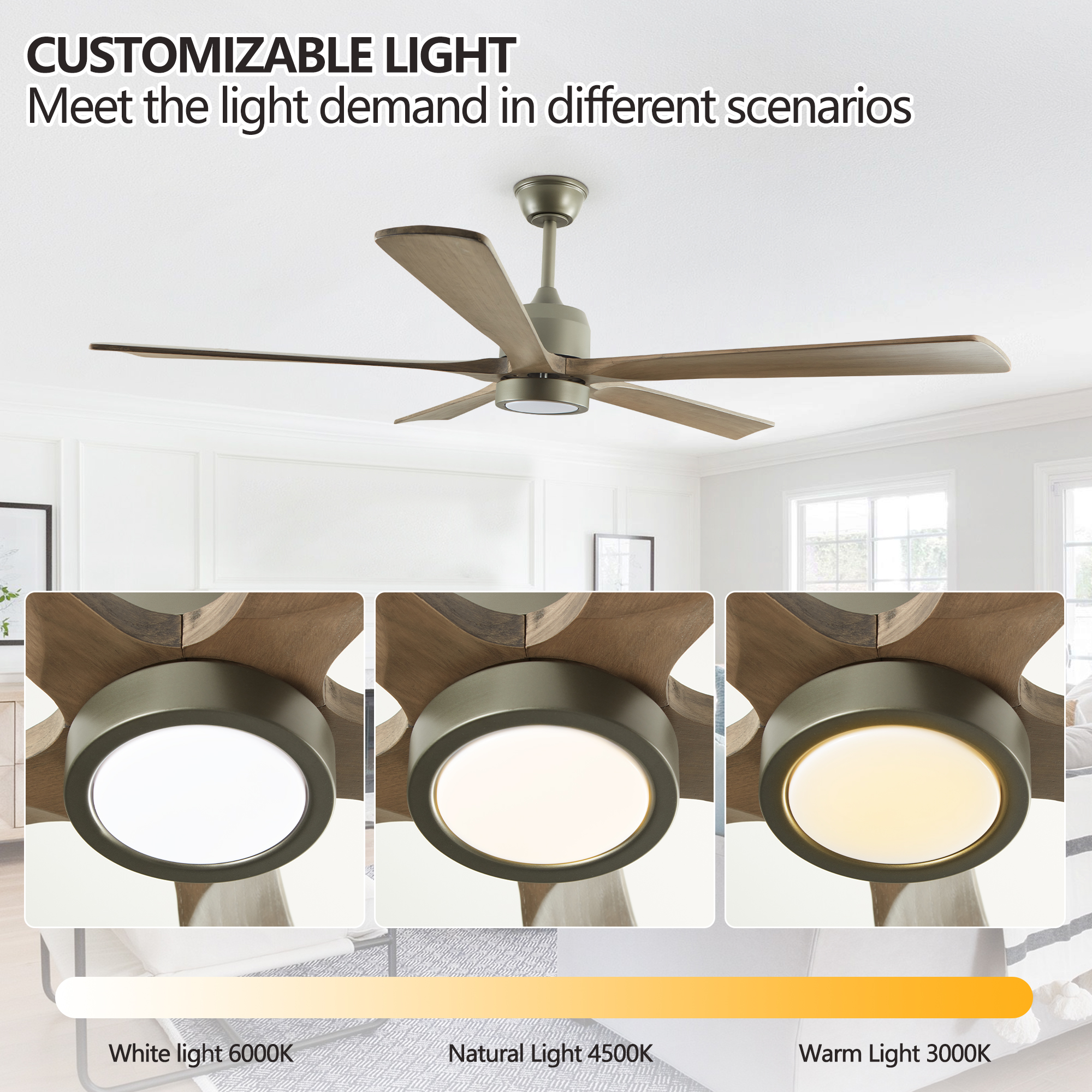 60 "modern wooden ceiling fan with lighting and remote control, 6-speed noiseless reversible DC motor ceiling fan - Image 10