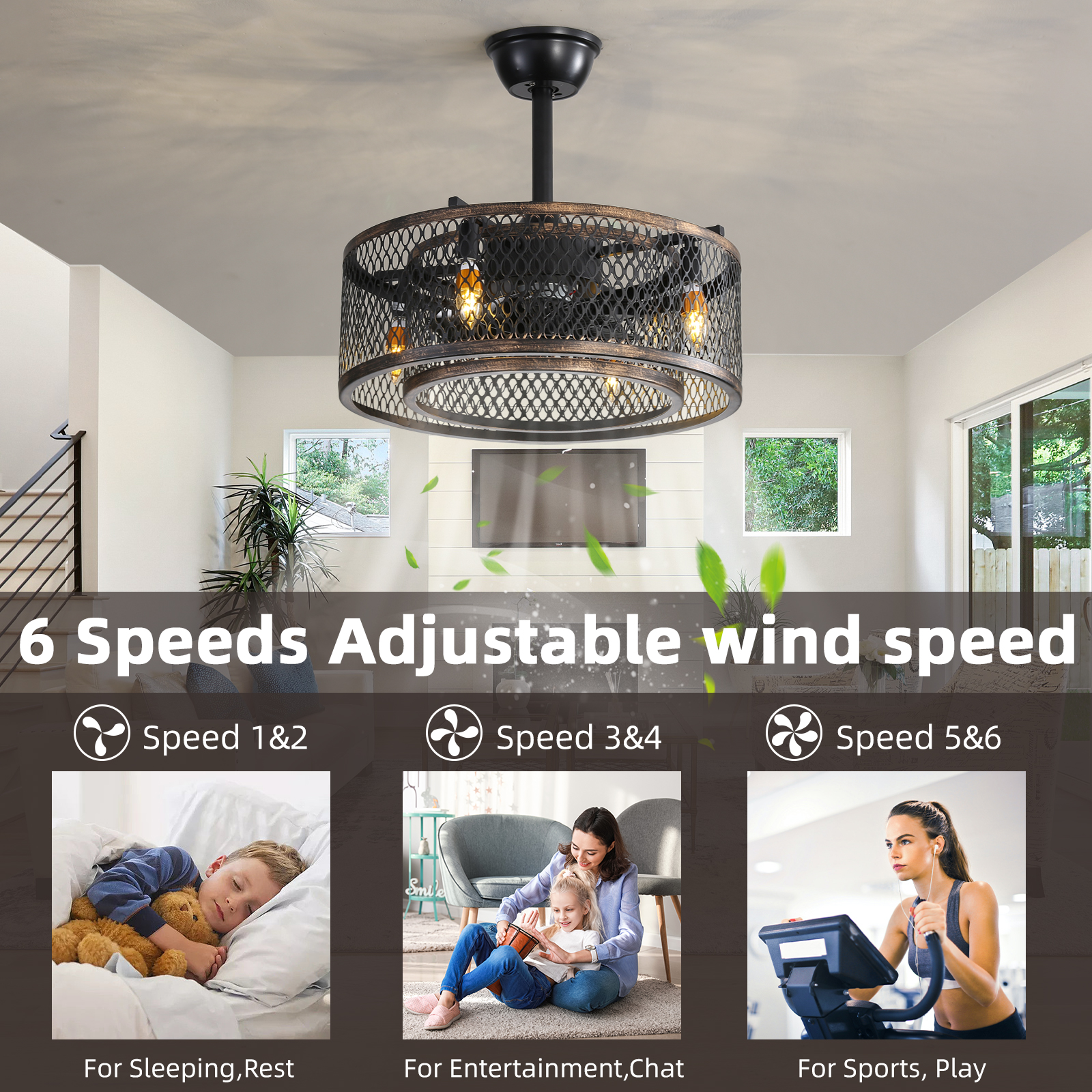 20 inch Caged Ceiling Fan with Lights - Image 7