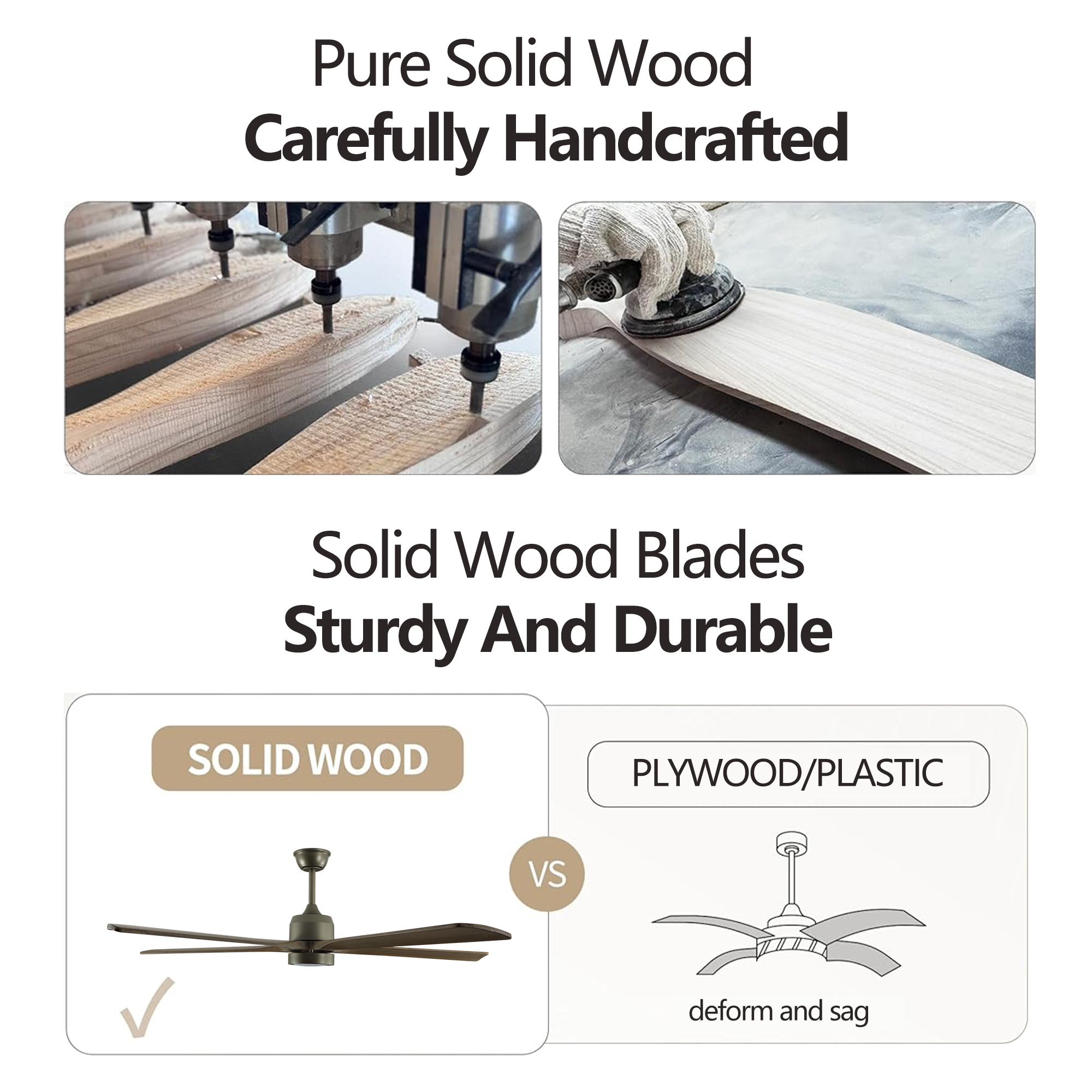 60 "modern wooden ceiling fan with lighting and remote control, 6-speed noiseless reversible DC motor ceiling fan - Image 4