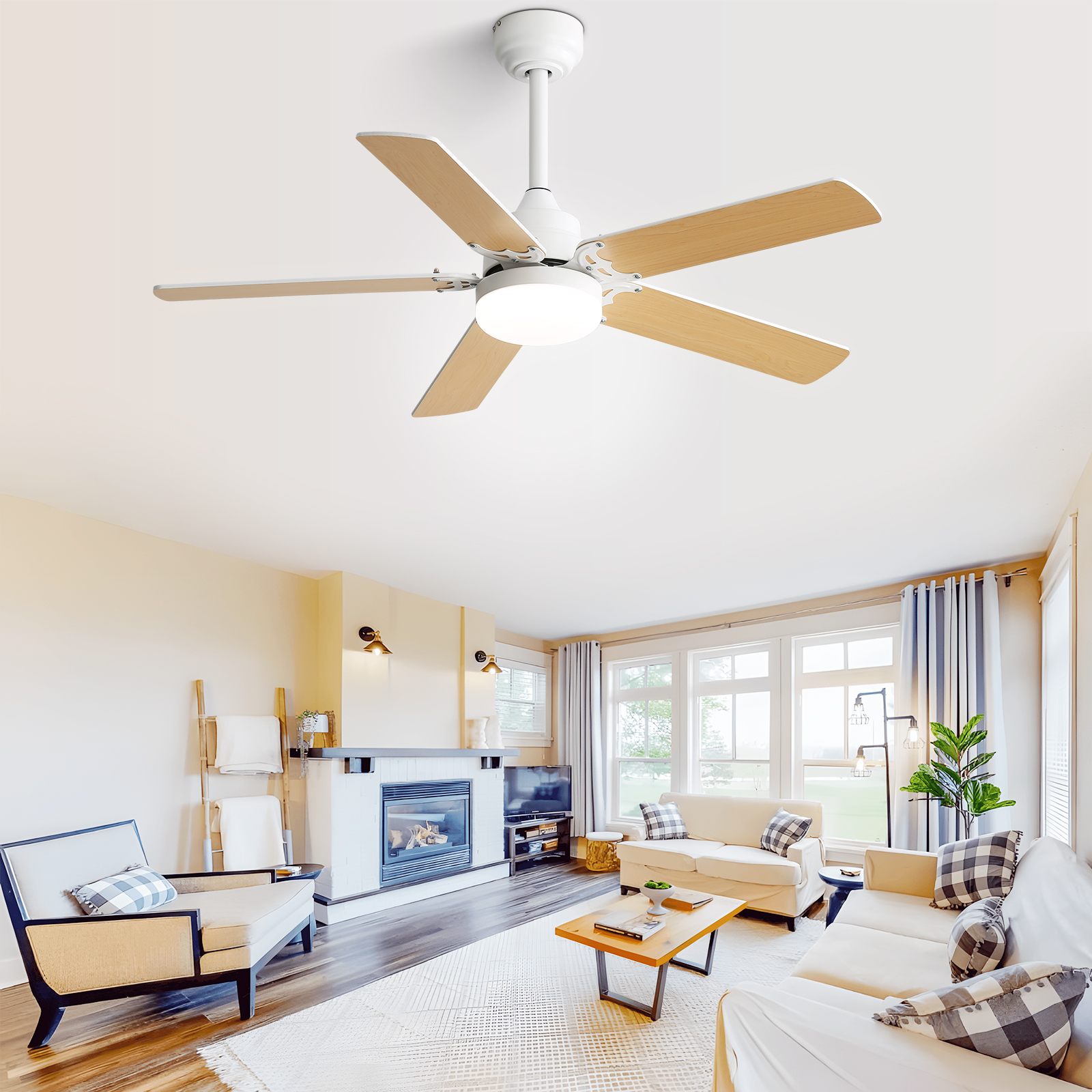42 Inch Modern Ceiling Fan With 3 Color Dimmable Light 5 Blades Remote Control Reversible DC Motor White - Image 5