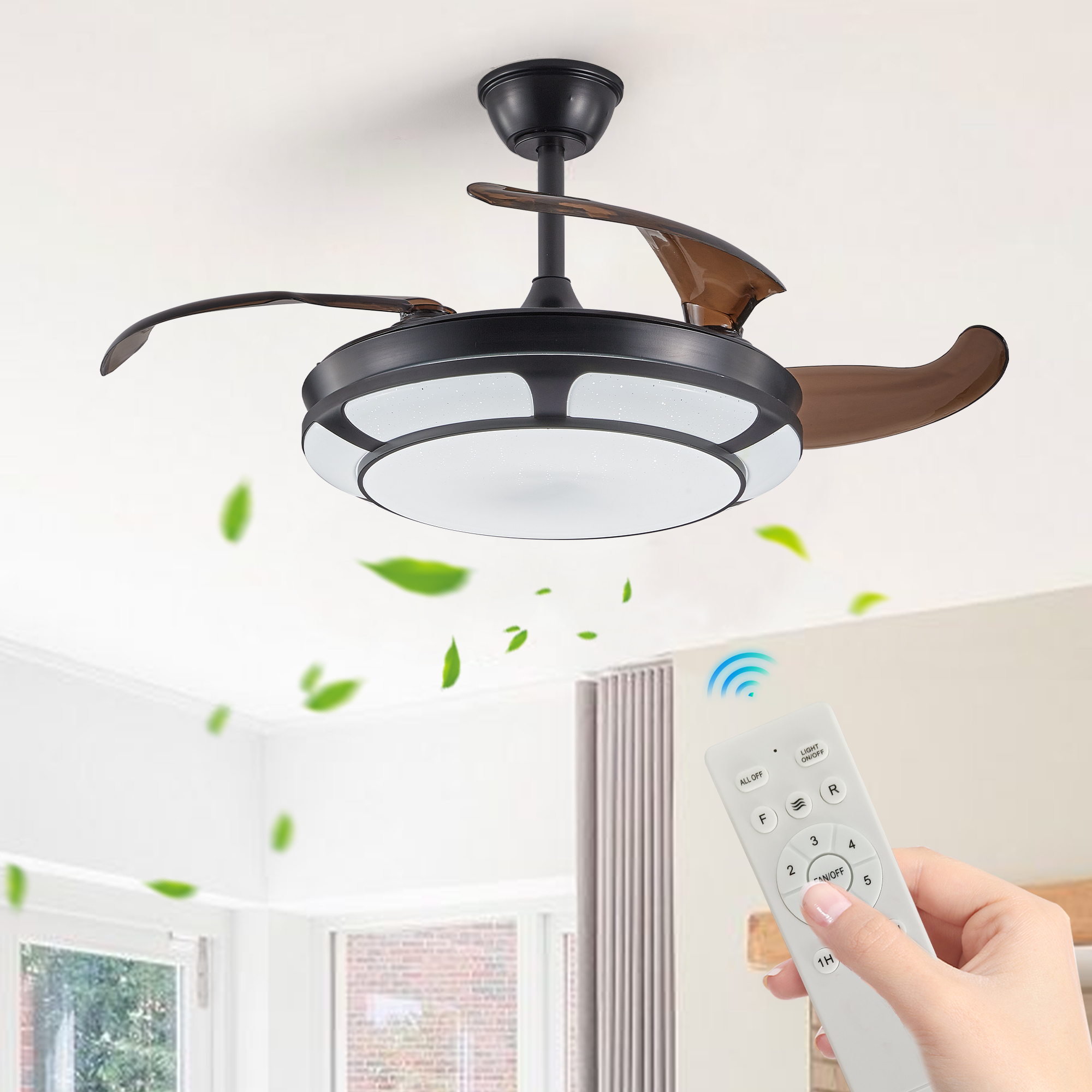 Modern Minimalist Invisible Ceiling Fan Light - Retractable Fan With LED Fixtures - For Living Room, Bedroom and Dining room - Image 8