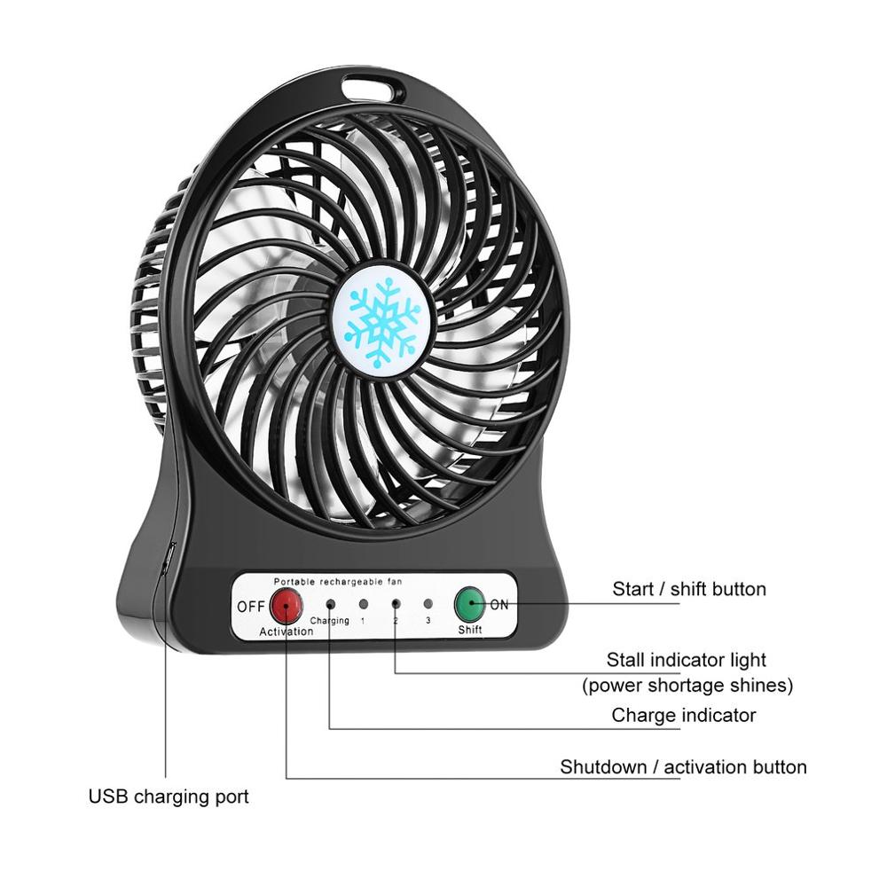 Mini Portable Fan Usb Rechargeable Air Cooler 4-inch 3 Modes Speed LED Lighting Function Desktop Fan Student Fan - Image 3