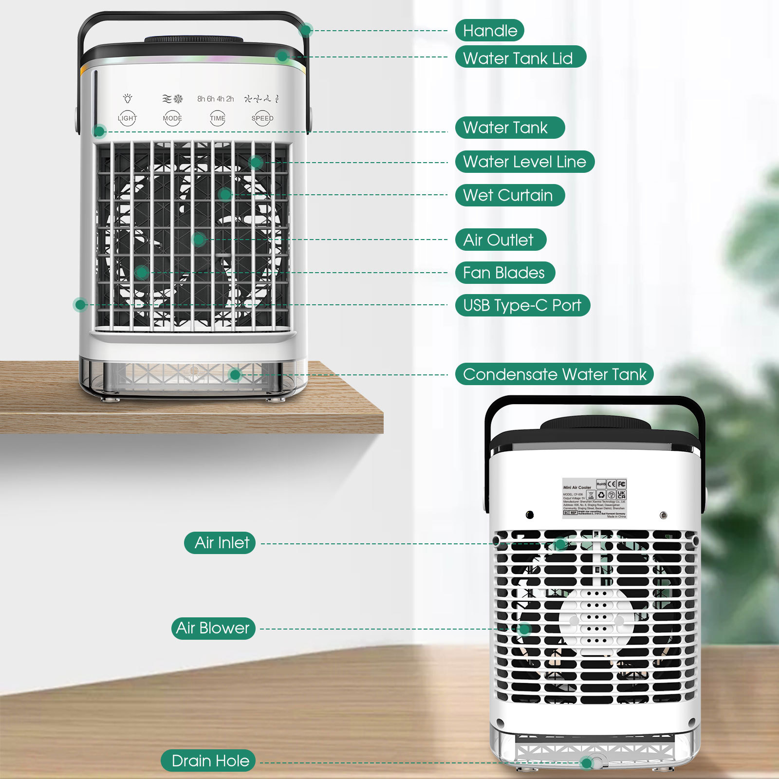 4-Speed Air Conditioning Fan USB Humidification Spray Cooling Fan Household Air Cooler Portable Electric Fan Mini - Image 3