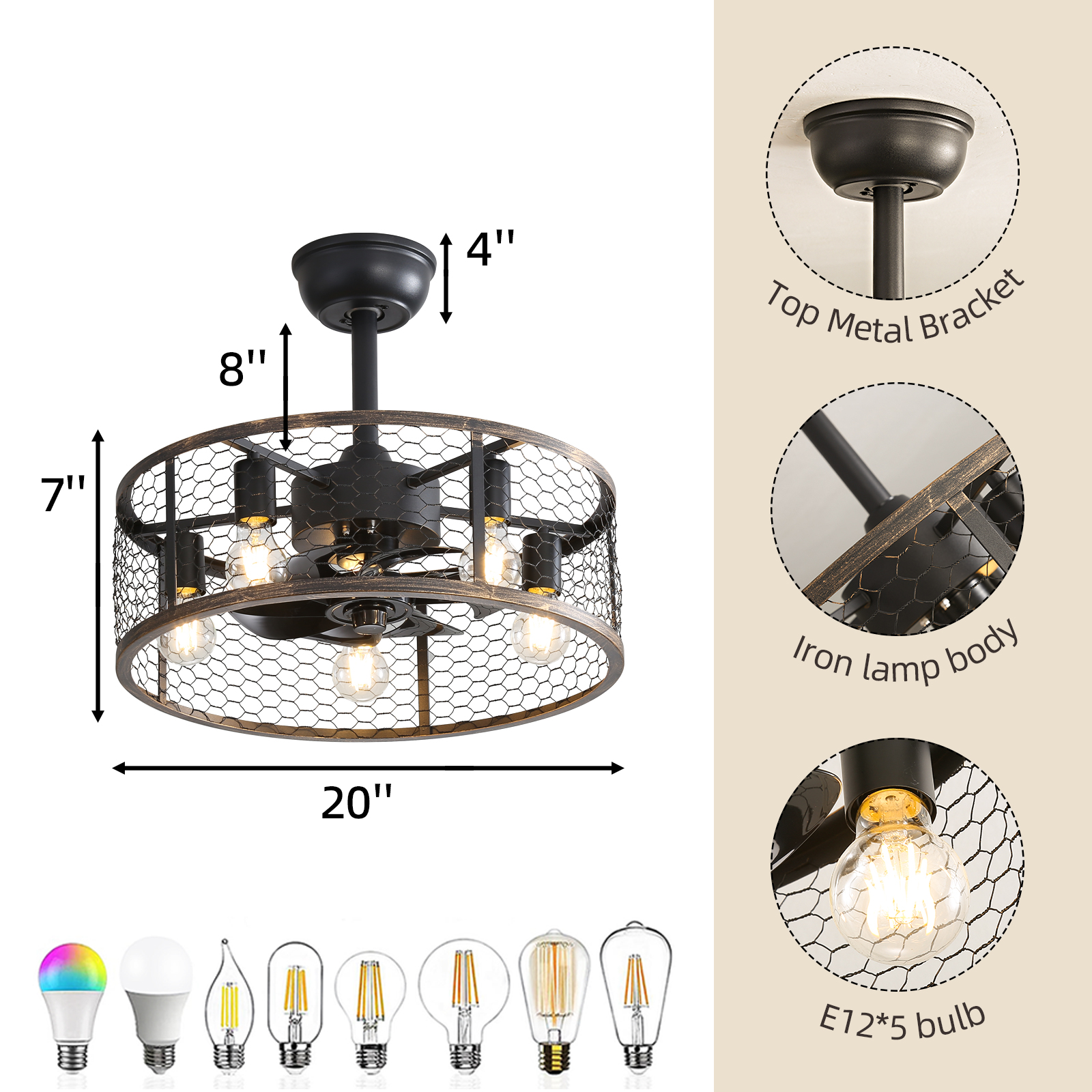 19.7In Classic Ceiling Fan with Light - Image 8